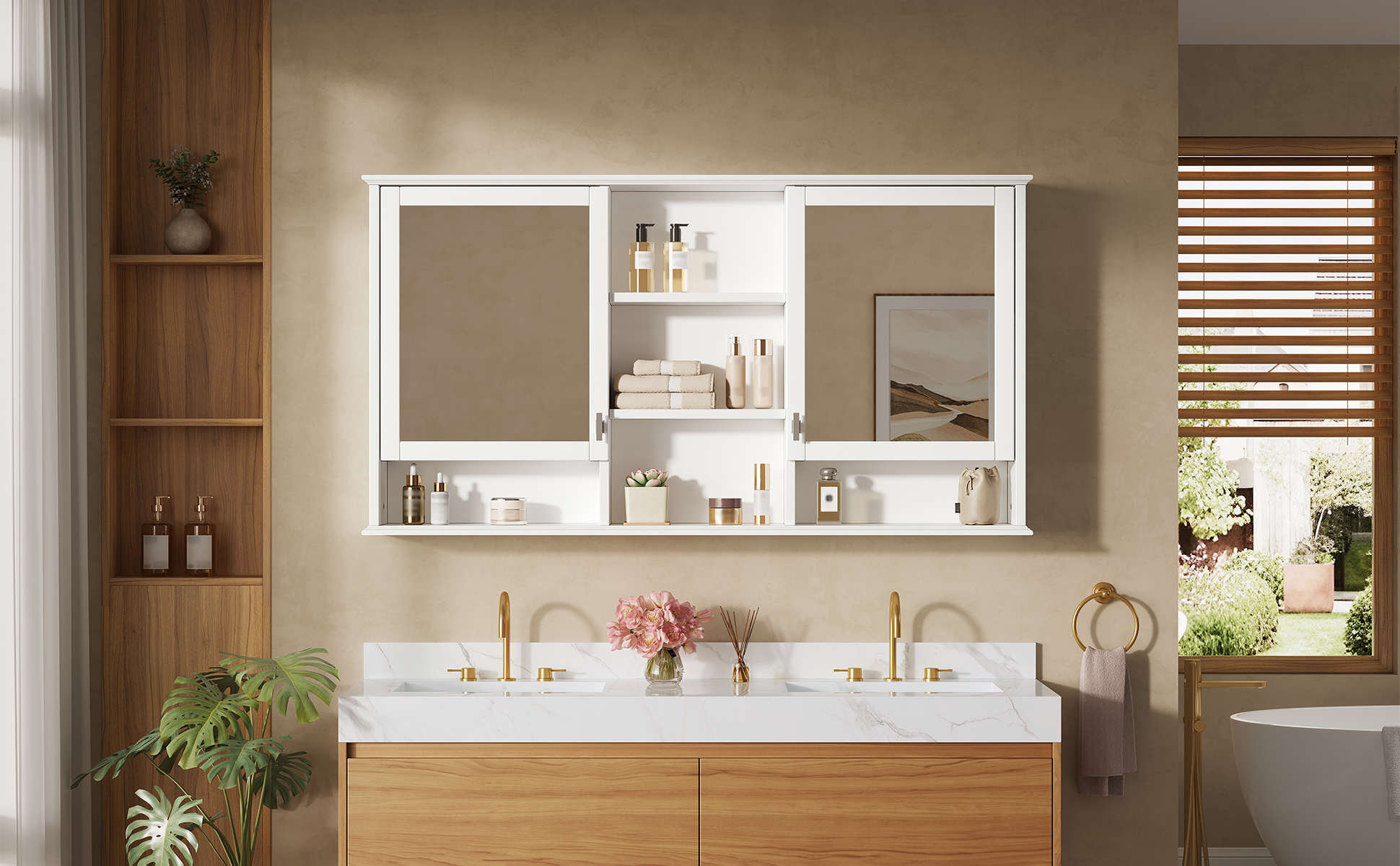 Wall-Mount Mirror Cabinet Adjustable Shelves