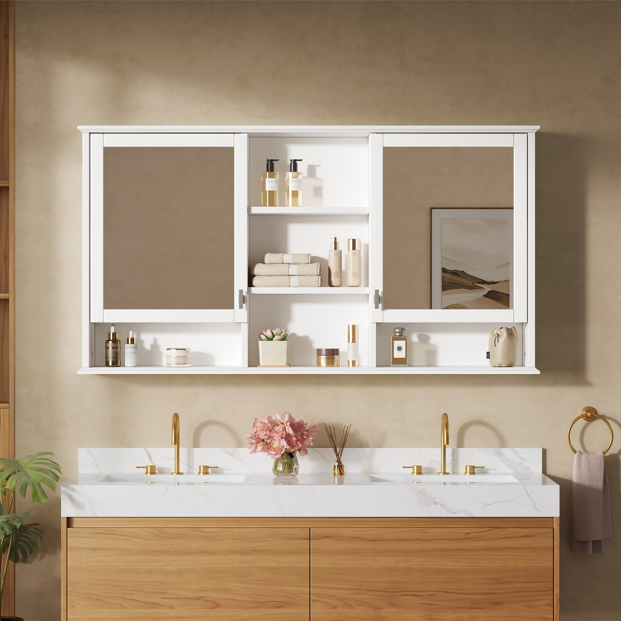 Wall-Mount Mirror Cabinet Adjustable Shelves