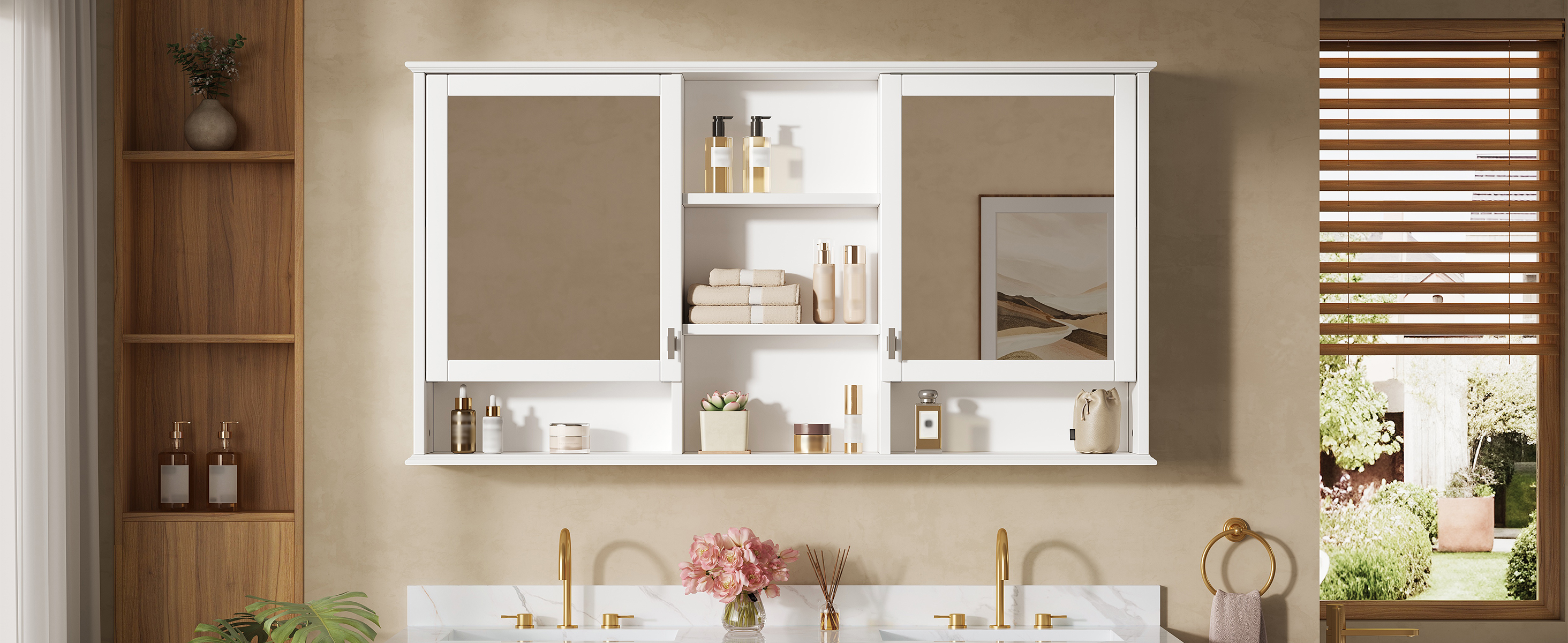 Wall-Mount Mirror Cabinet Adjustable Shelves
