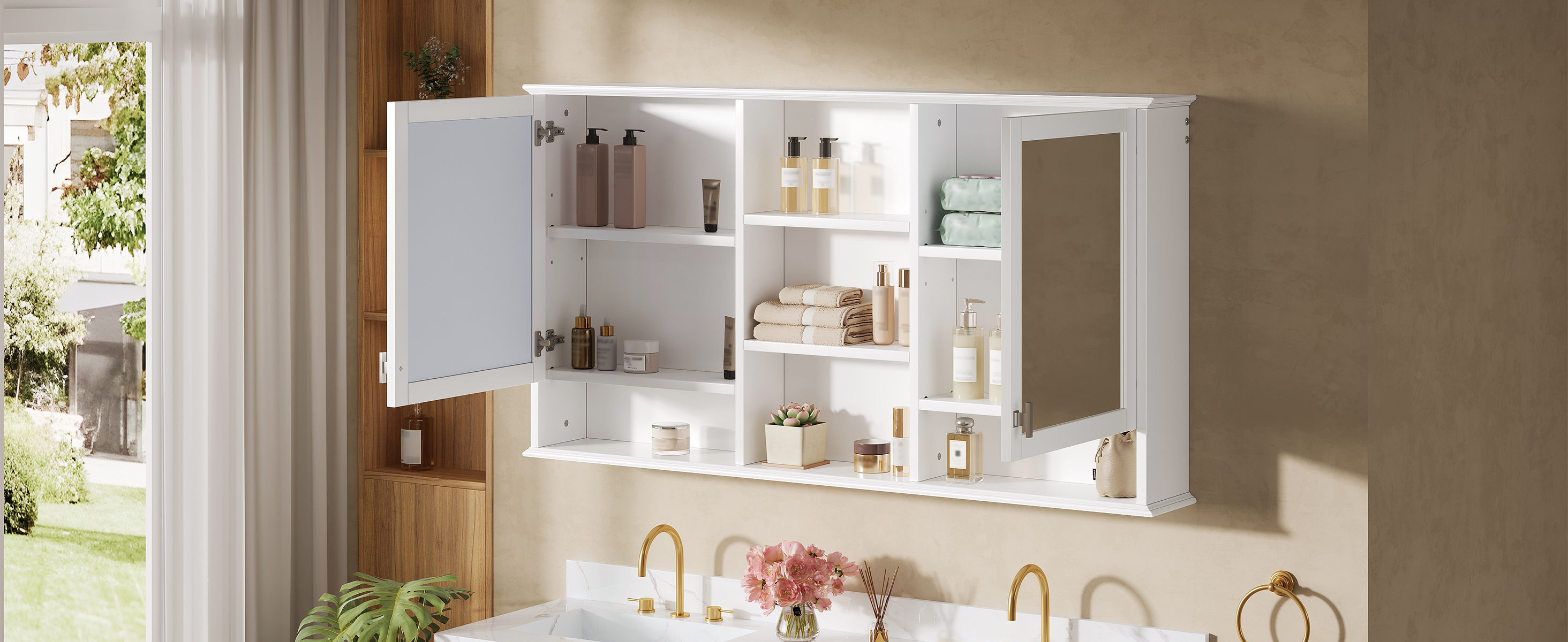 Wall-Mount Mirror Cabinet Adjustable Shelves