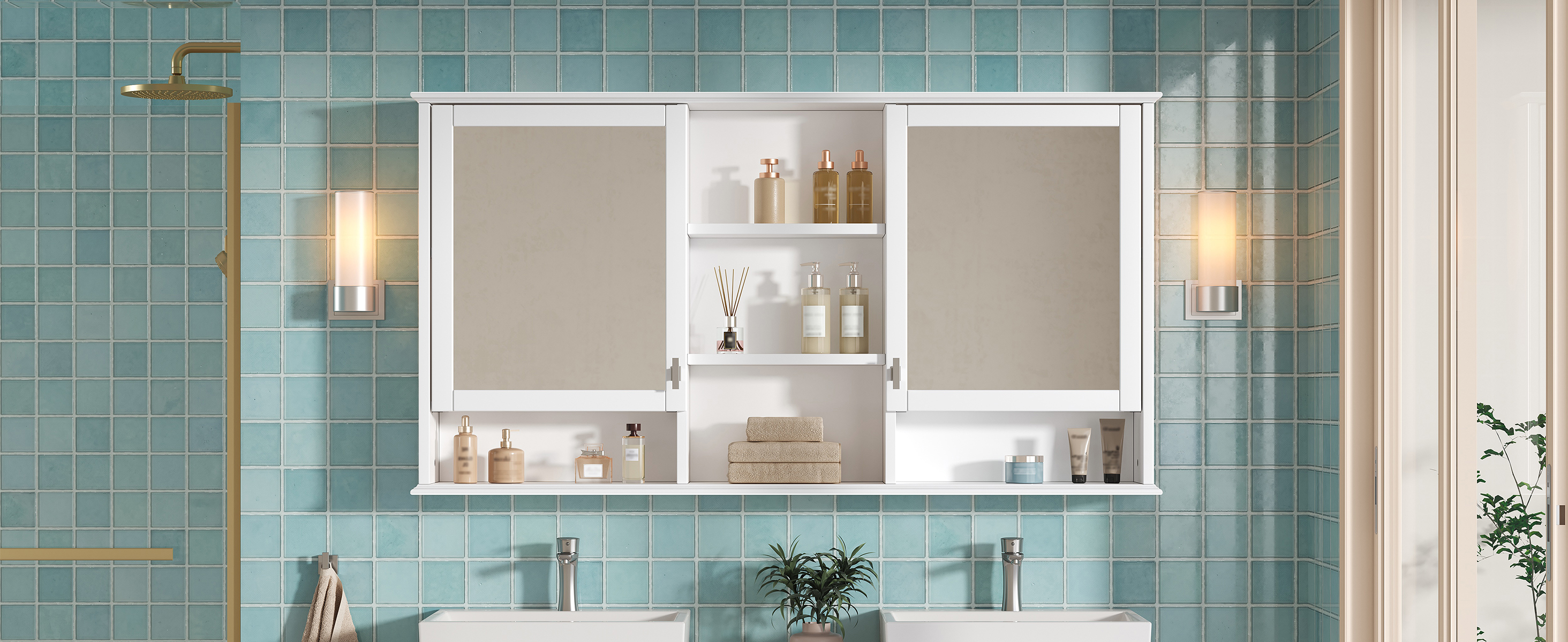 Wall-Mount Mirror Cabinet Adjustable Shelves