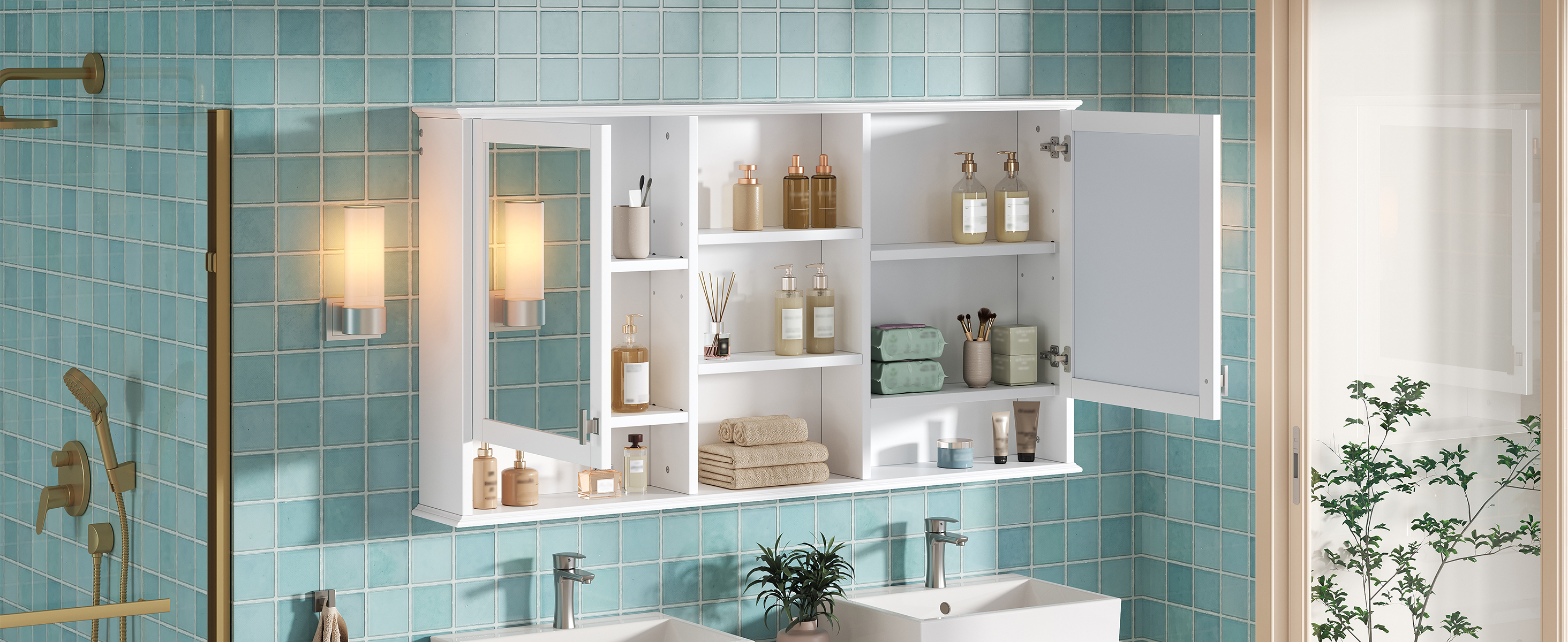 Wall-Mount Mirror Cabinet Adjustable Shelves