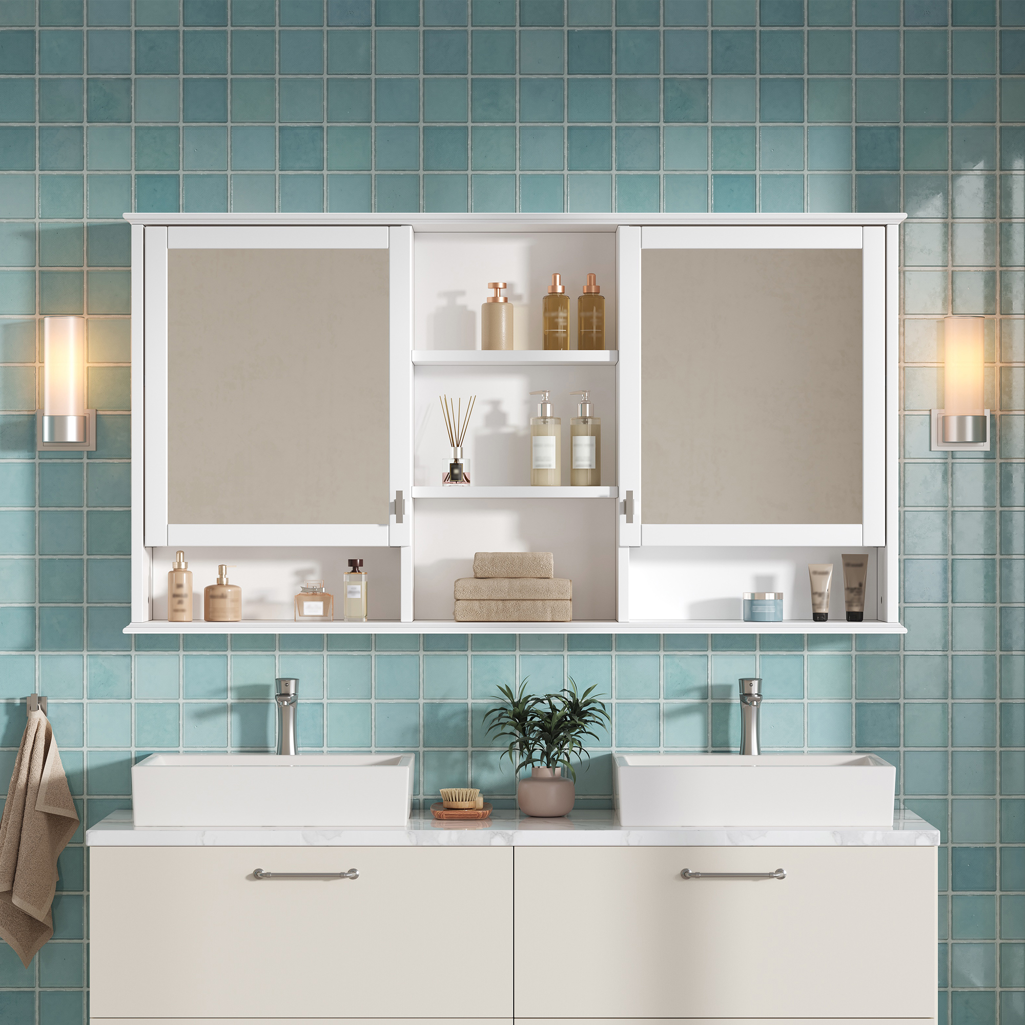 Wall-Mount Mirror Cabinet Adjustable Shelves