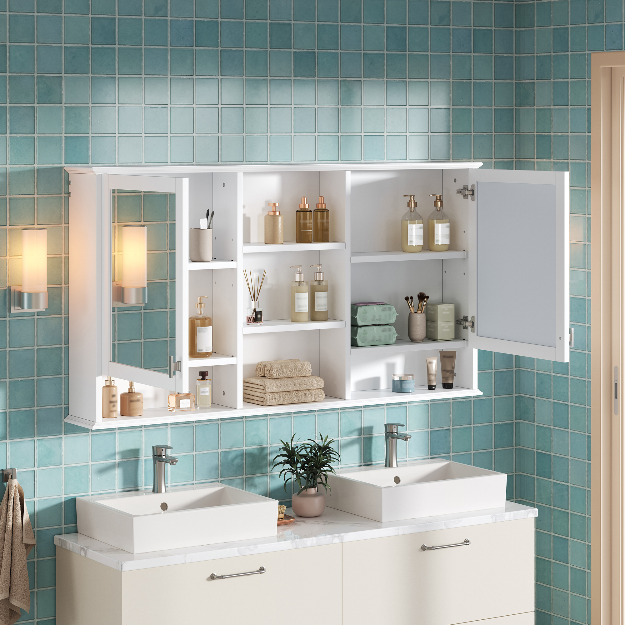 Wall-Mount Mirror Cabinet Adjustable Shelves