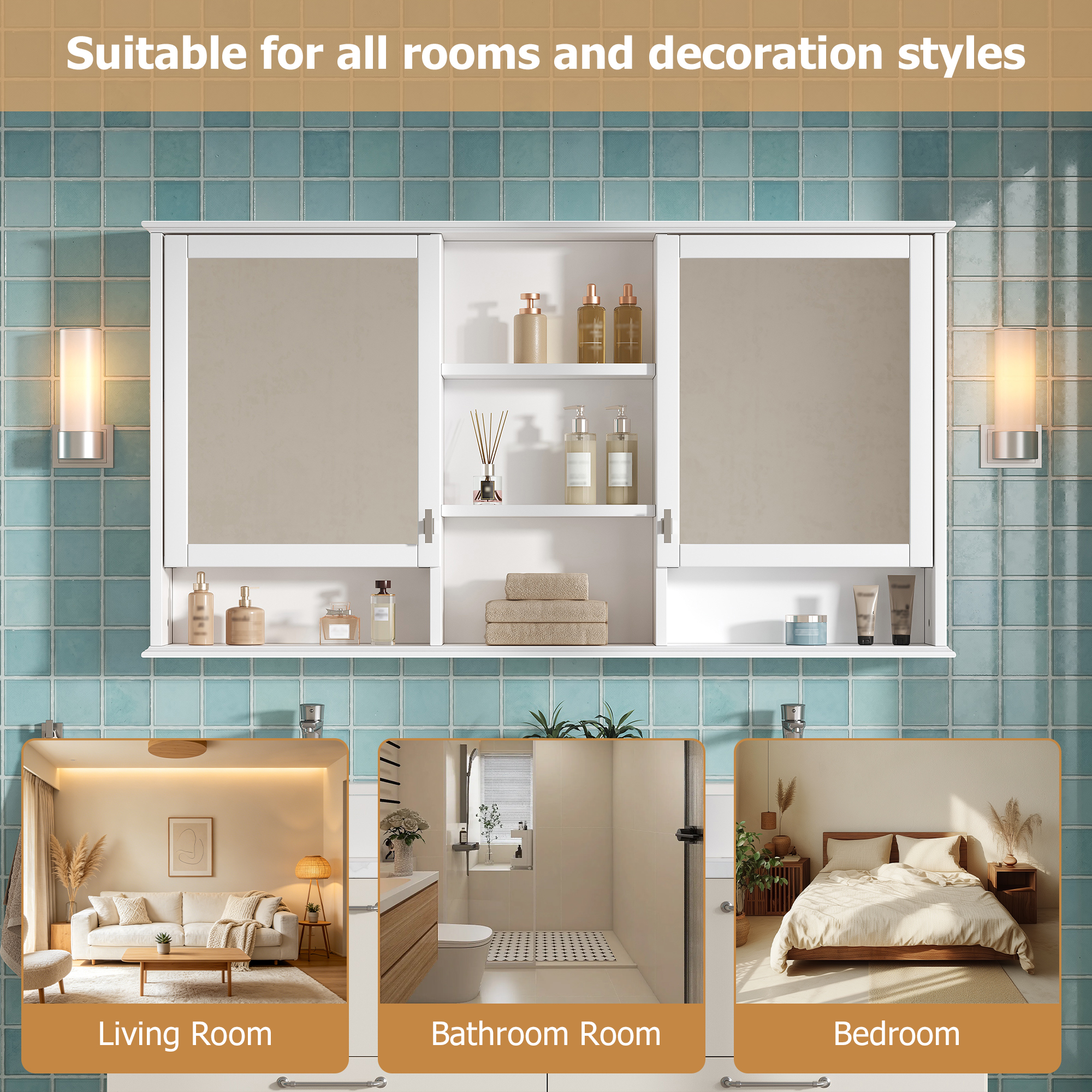 Wall-Mount Mirror Cabinet Adjustable Shelves