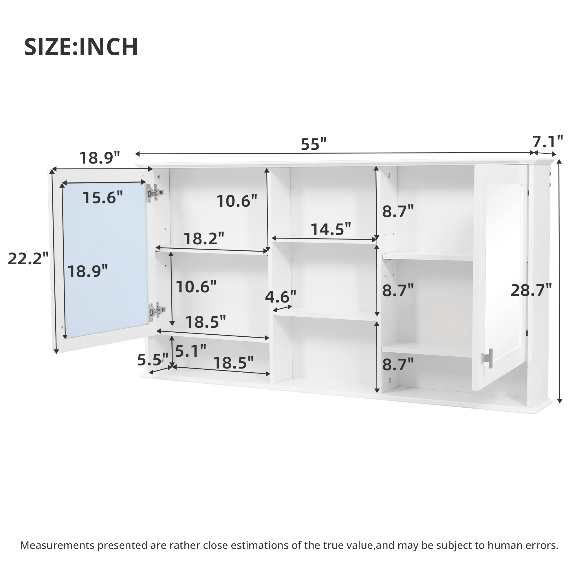Wall-Mount Mirror Cabinet Adjustable Shelves