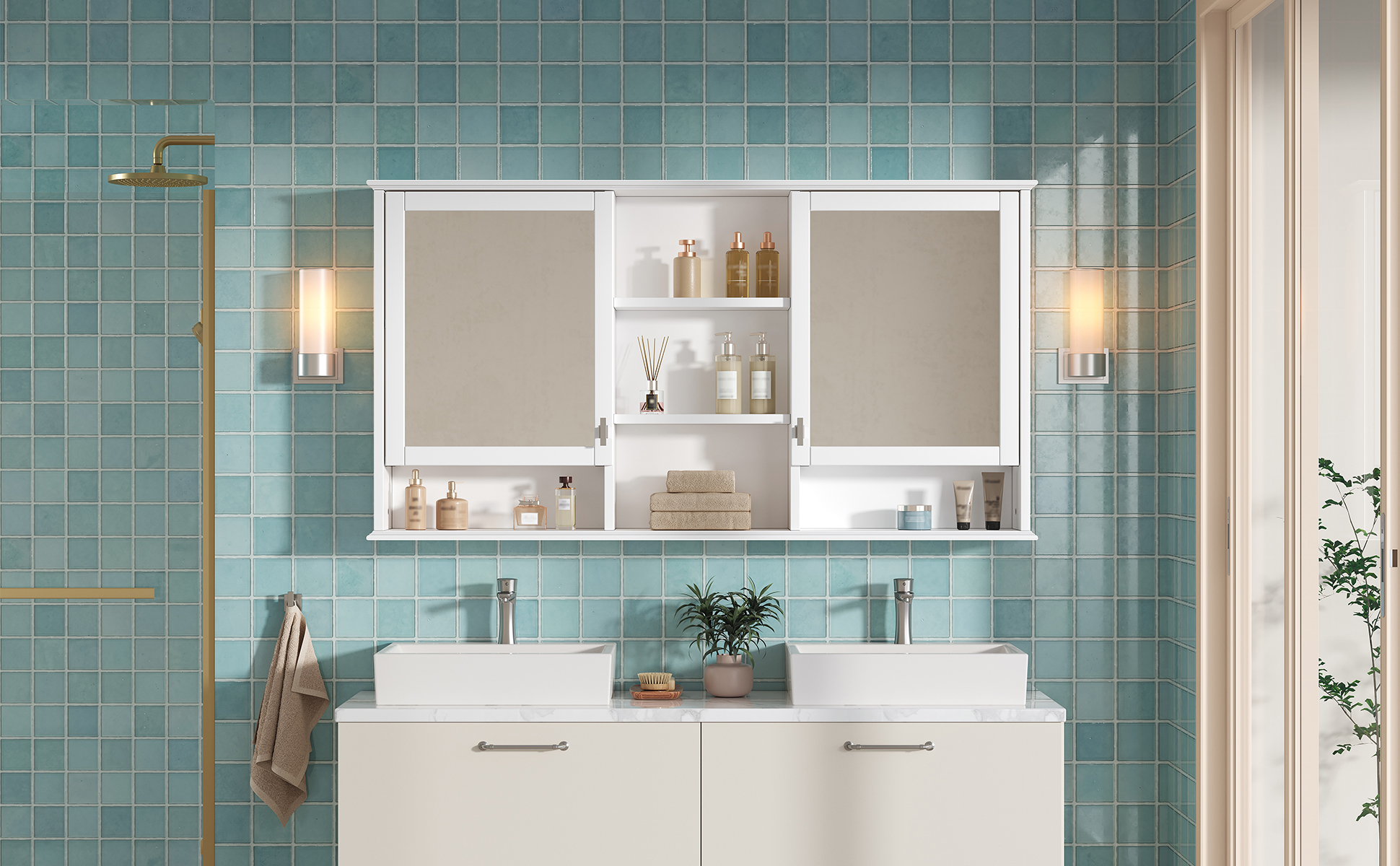 Wall-Mount Mirror Cabinet Adjustable Shelves
