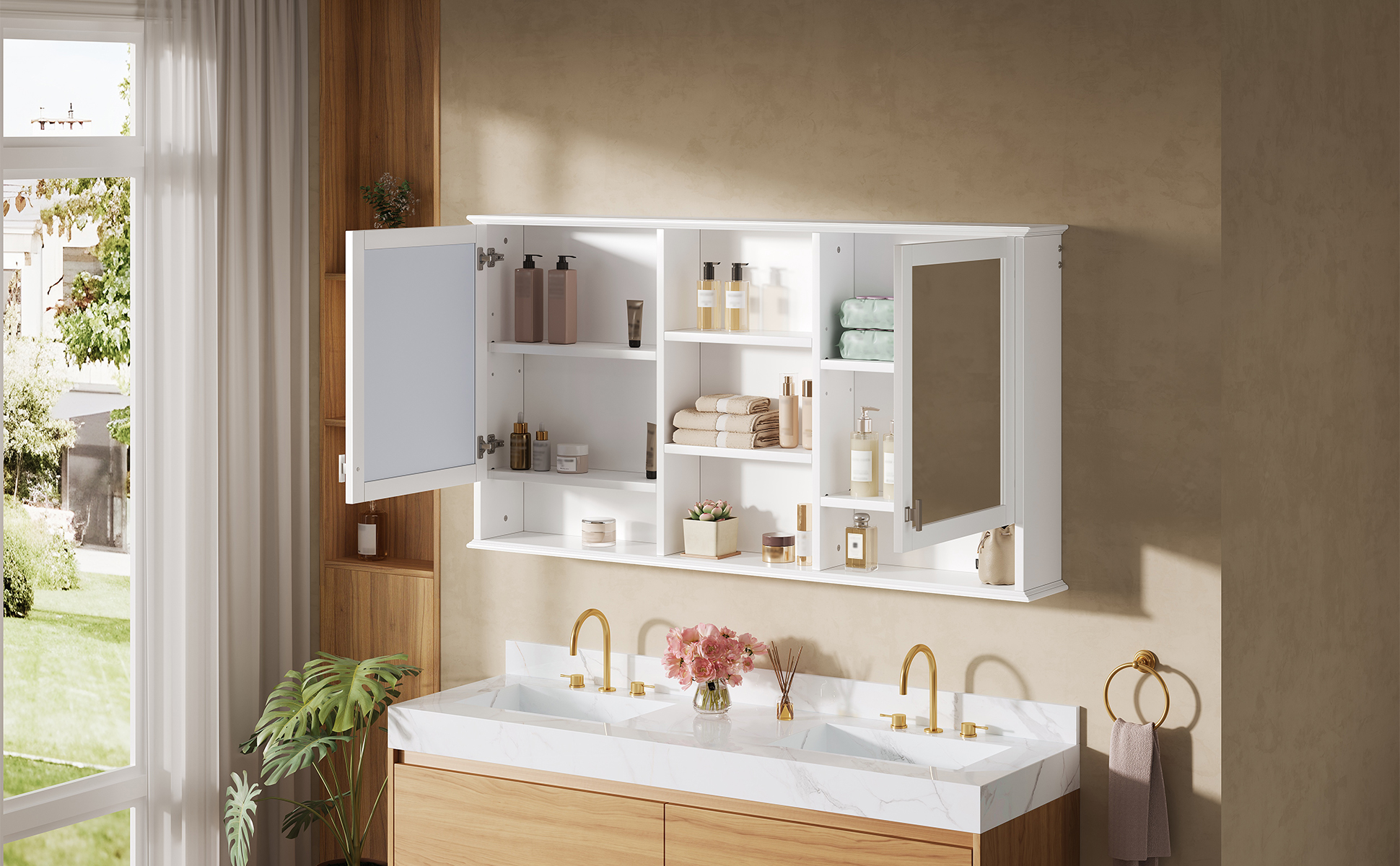 Wall-Mount Mirror Cabinet Adjustable Shelves