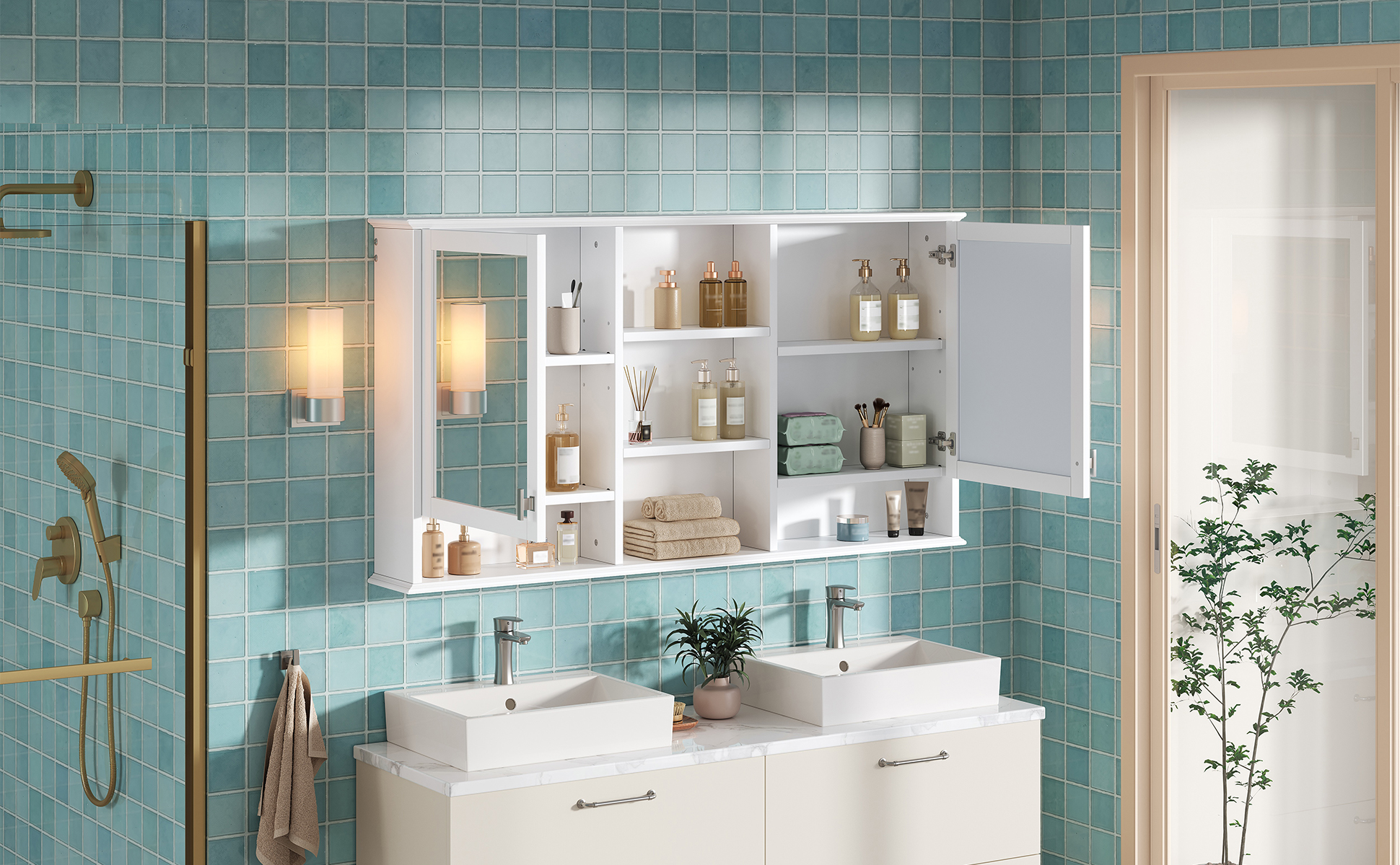 Wall-Mount Mirror Cabinet Adjustable Shelves