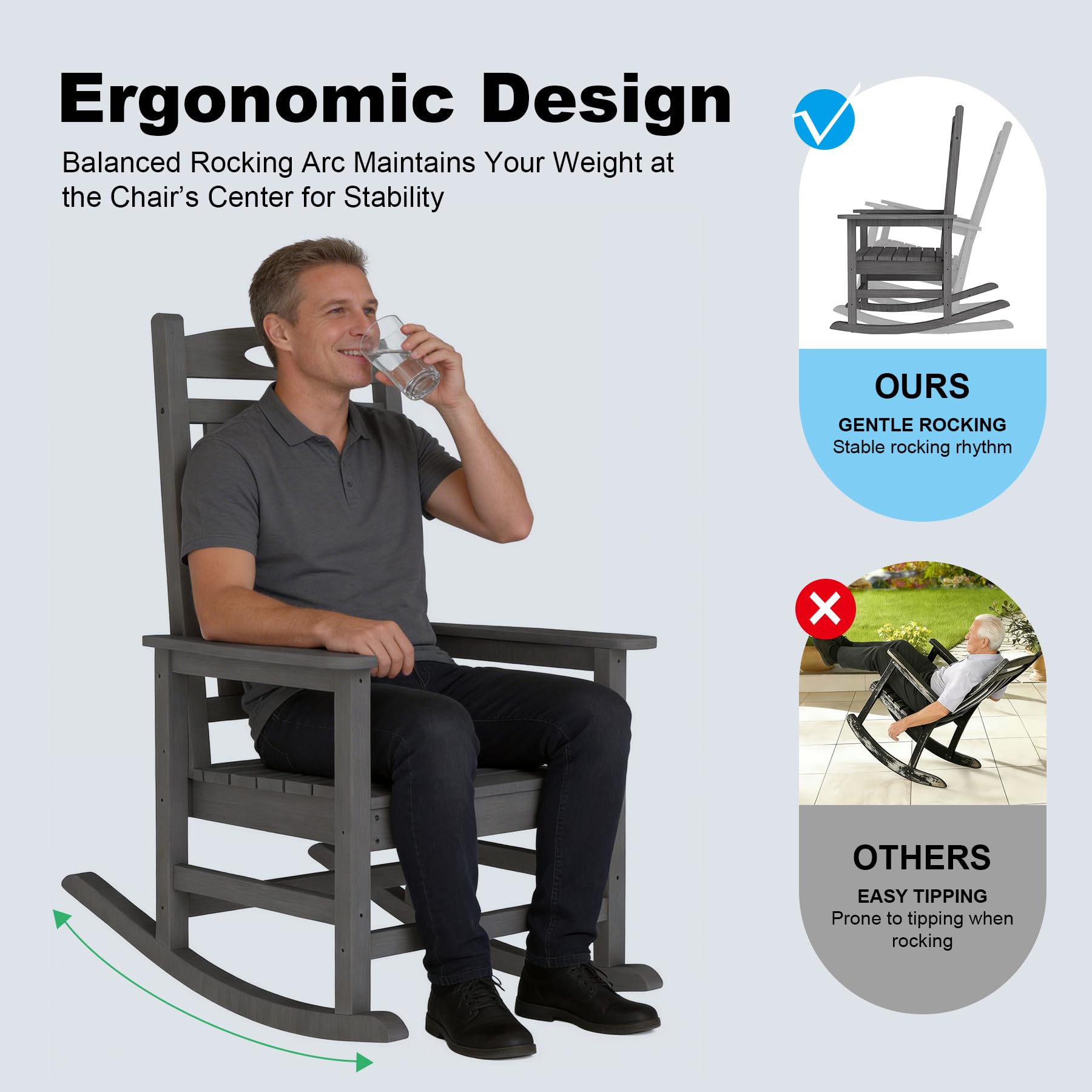 Outdoor Rocking Chair Set Grey