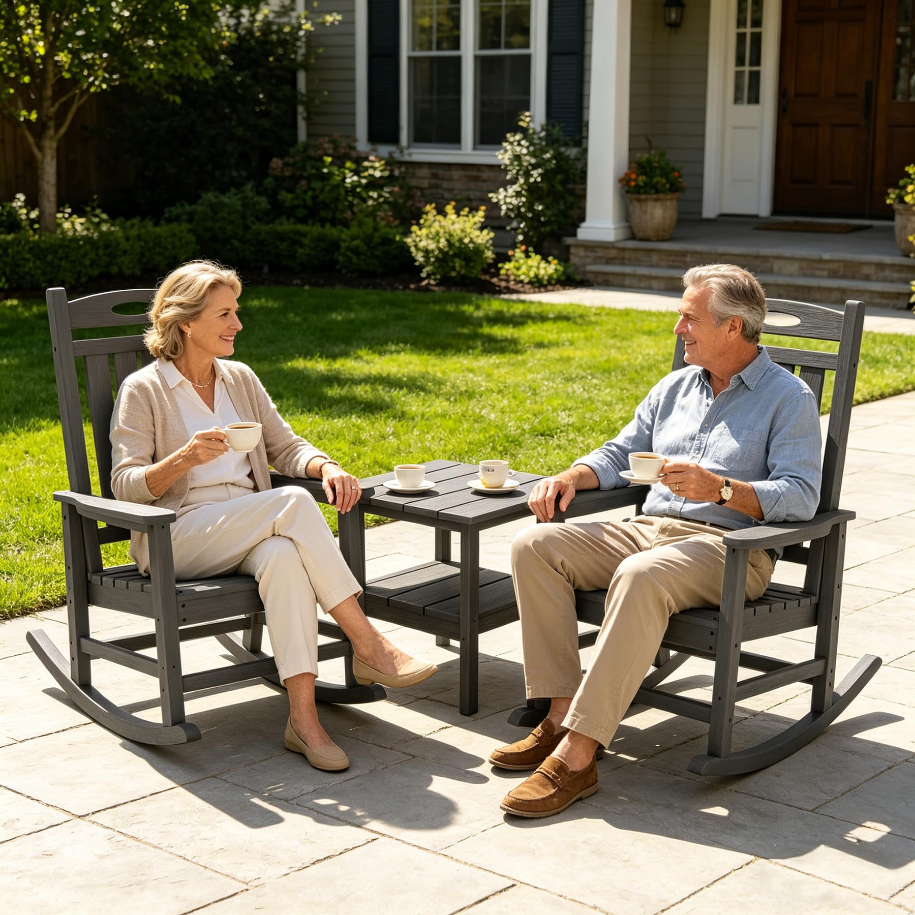 Outdoor Rocking Chair Set Grey