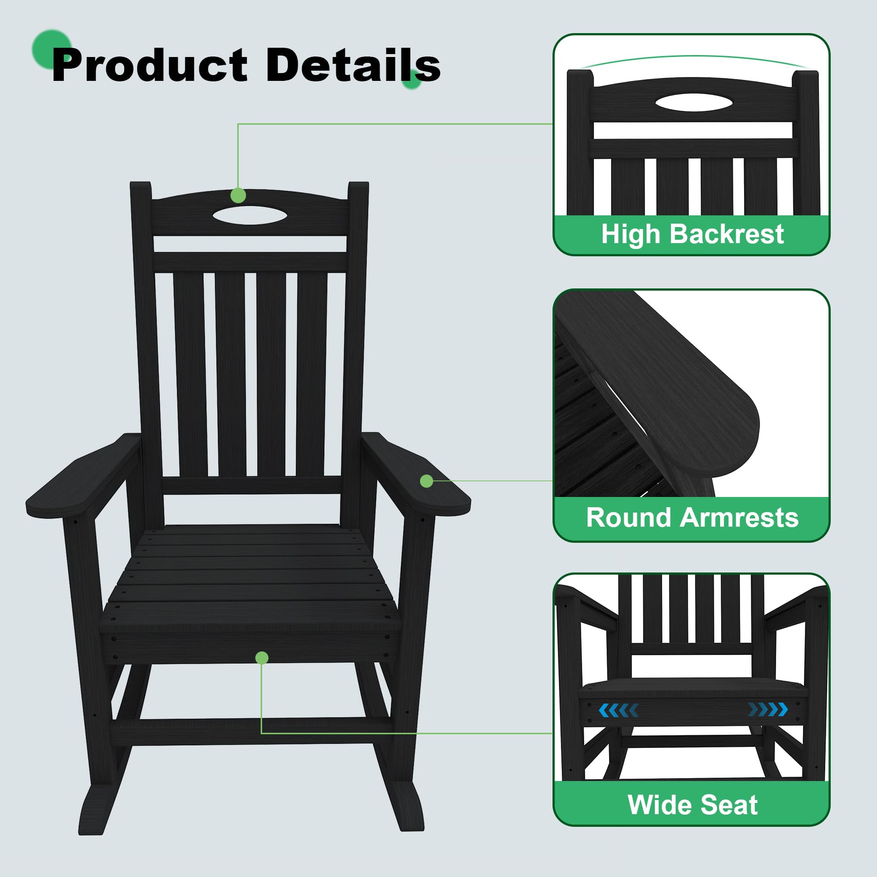 Outdoor Rocking Chair Set Black