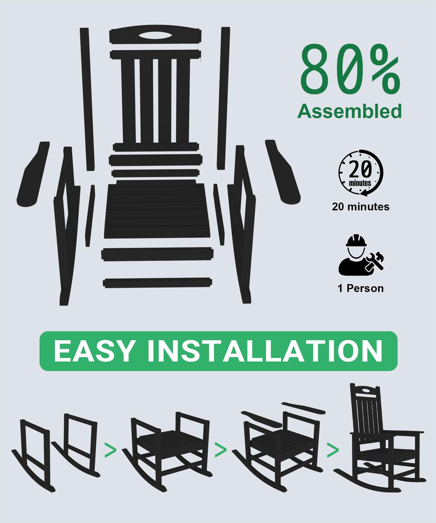 Outdoor Rocking Chair Set Black