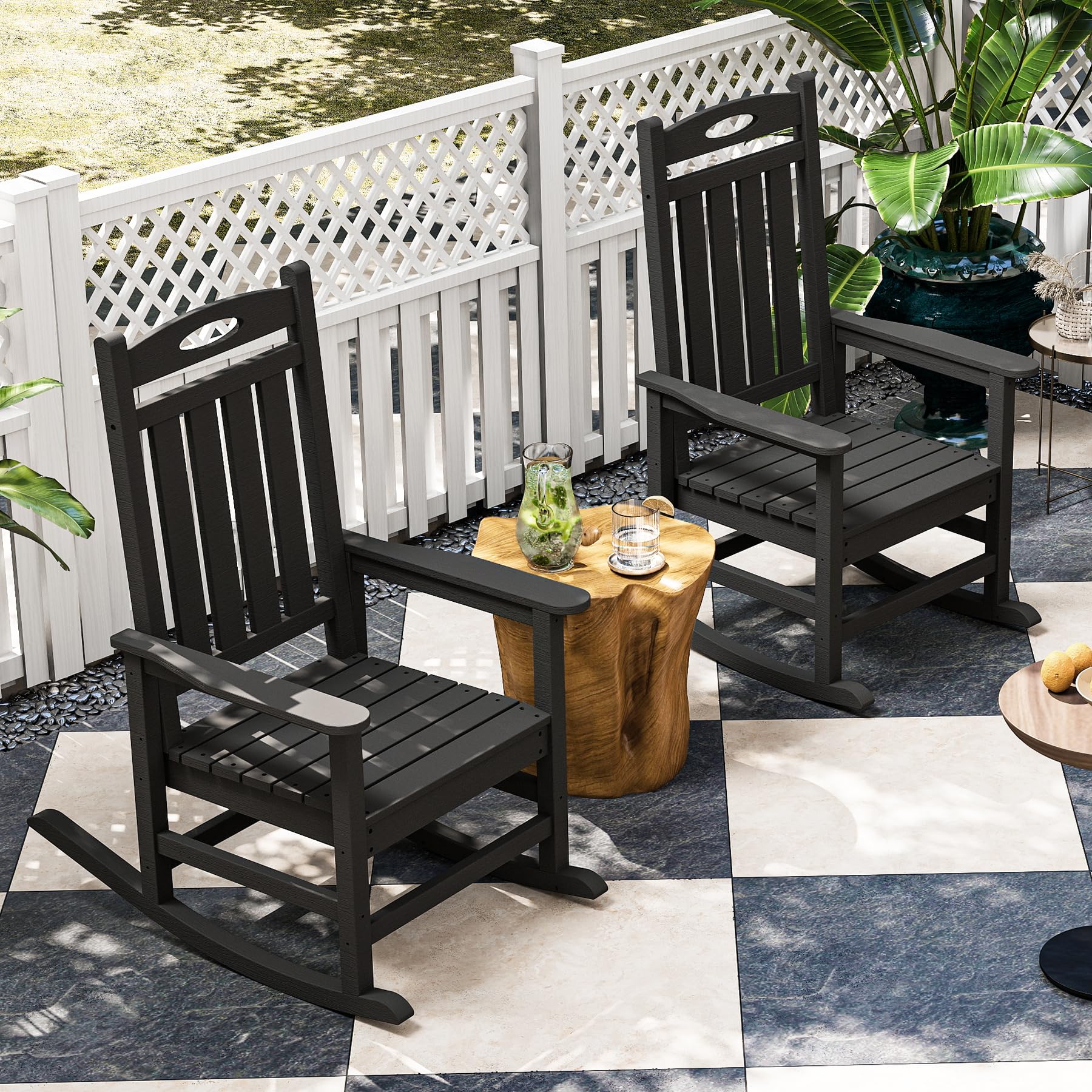 Outdoor Rocking Chair Set Black