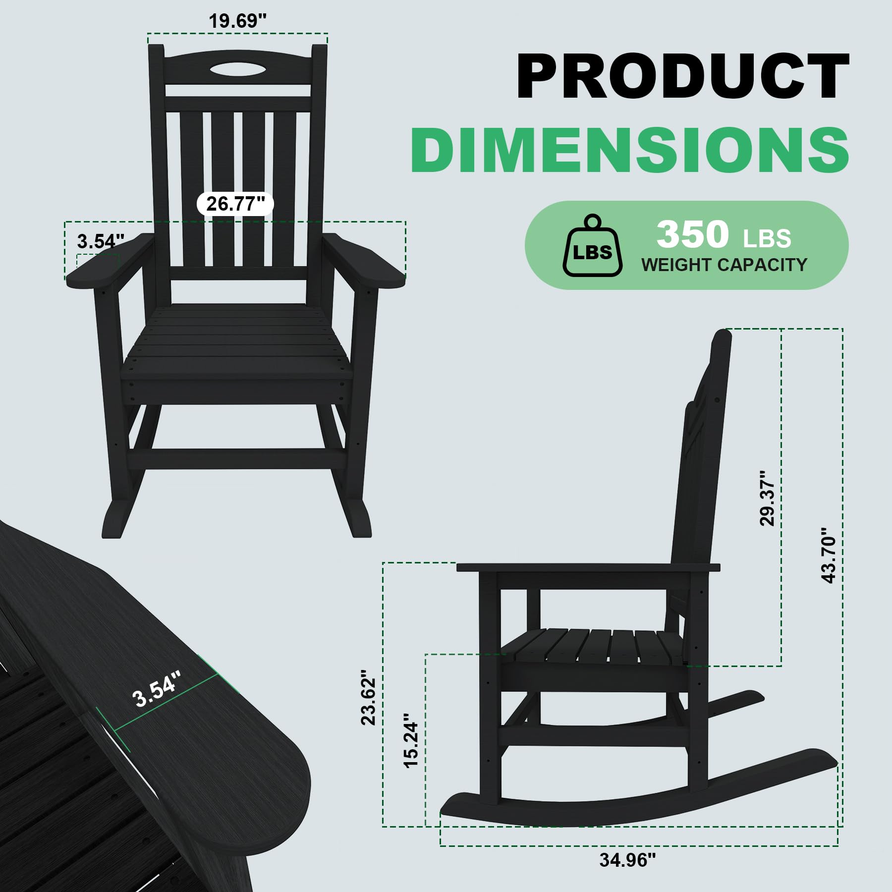 Outdoor Rocking Chair Set Black