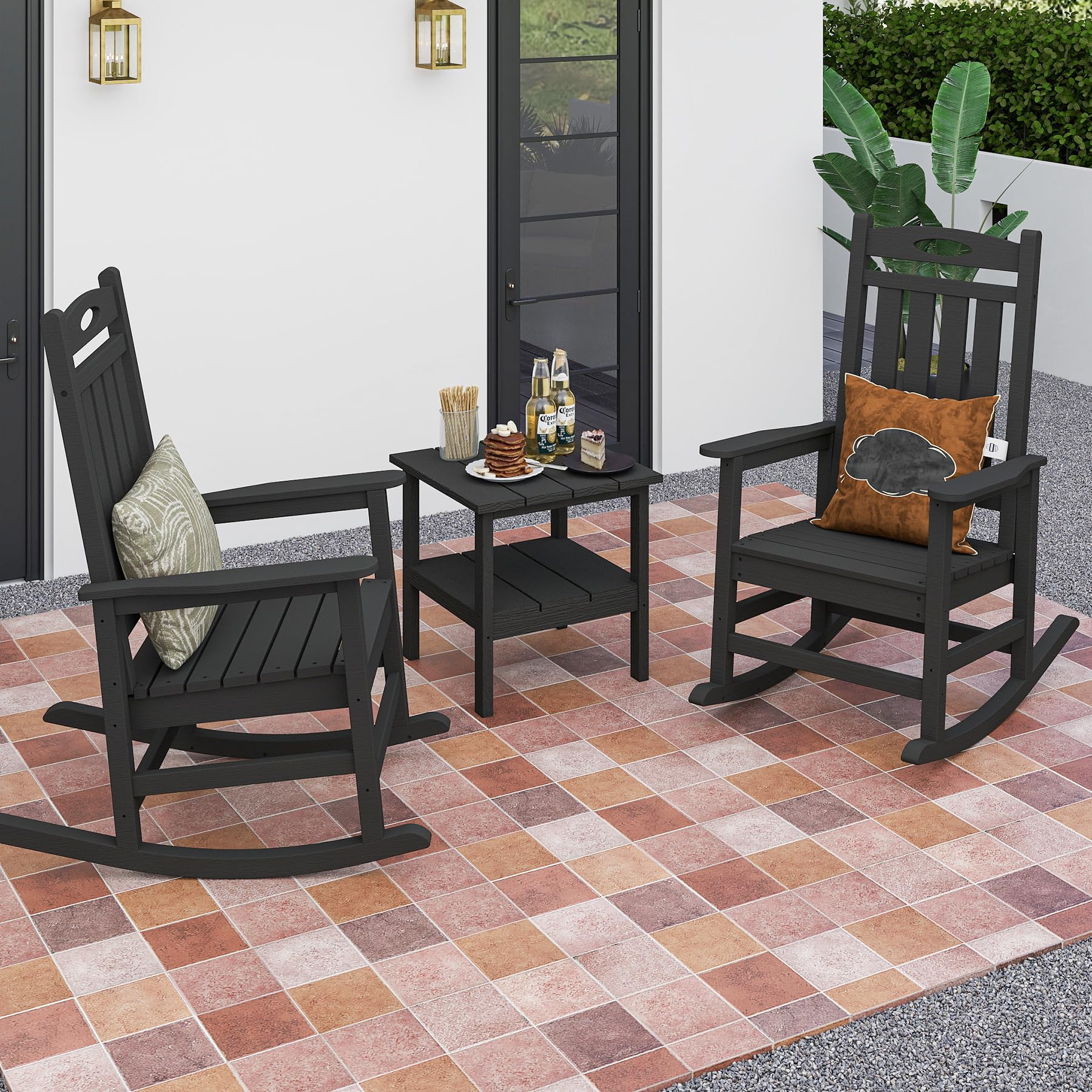 Outdoor Rocking Chair Set Black
