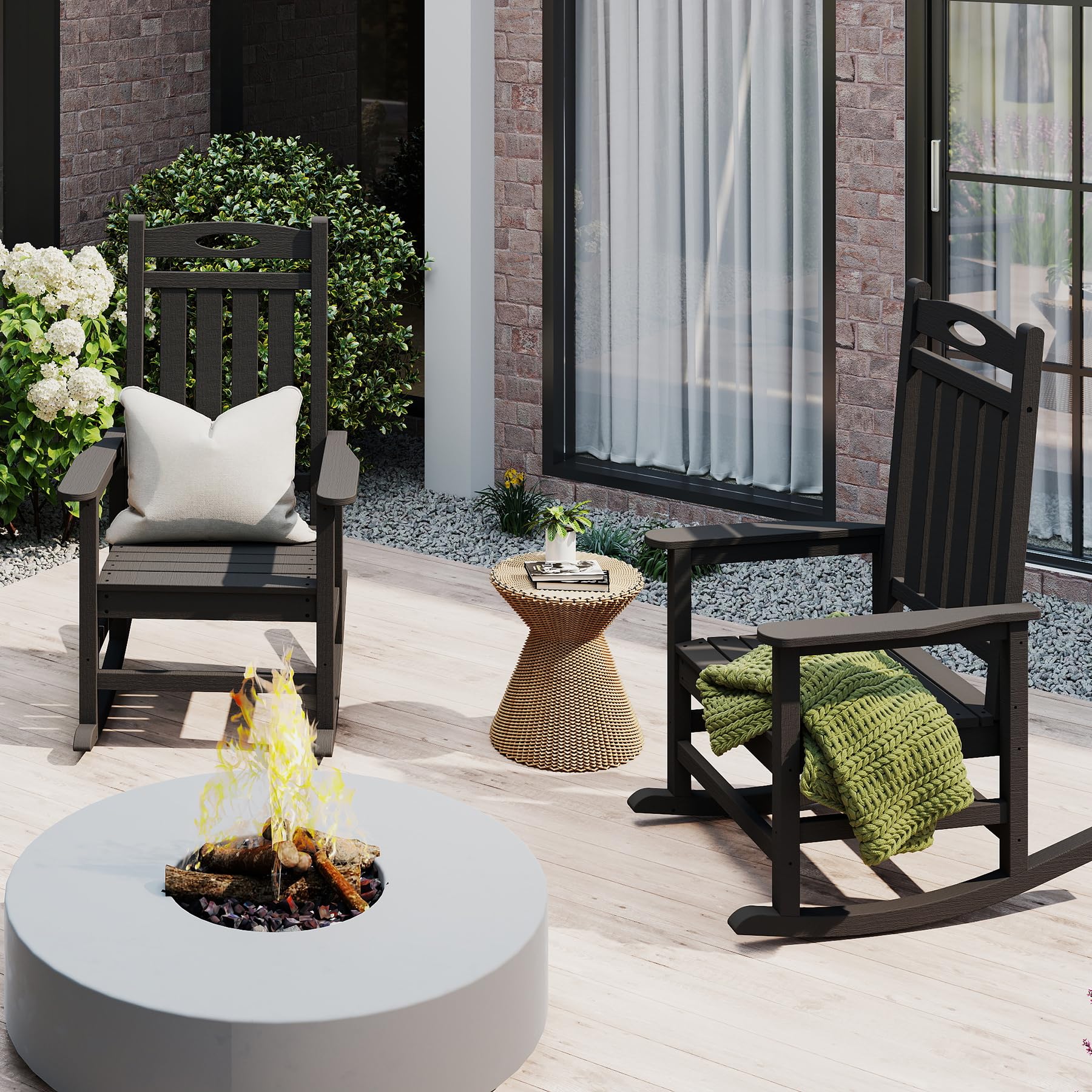 Outdoor Rocking Chair Set Black