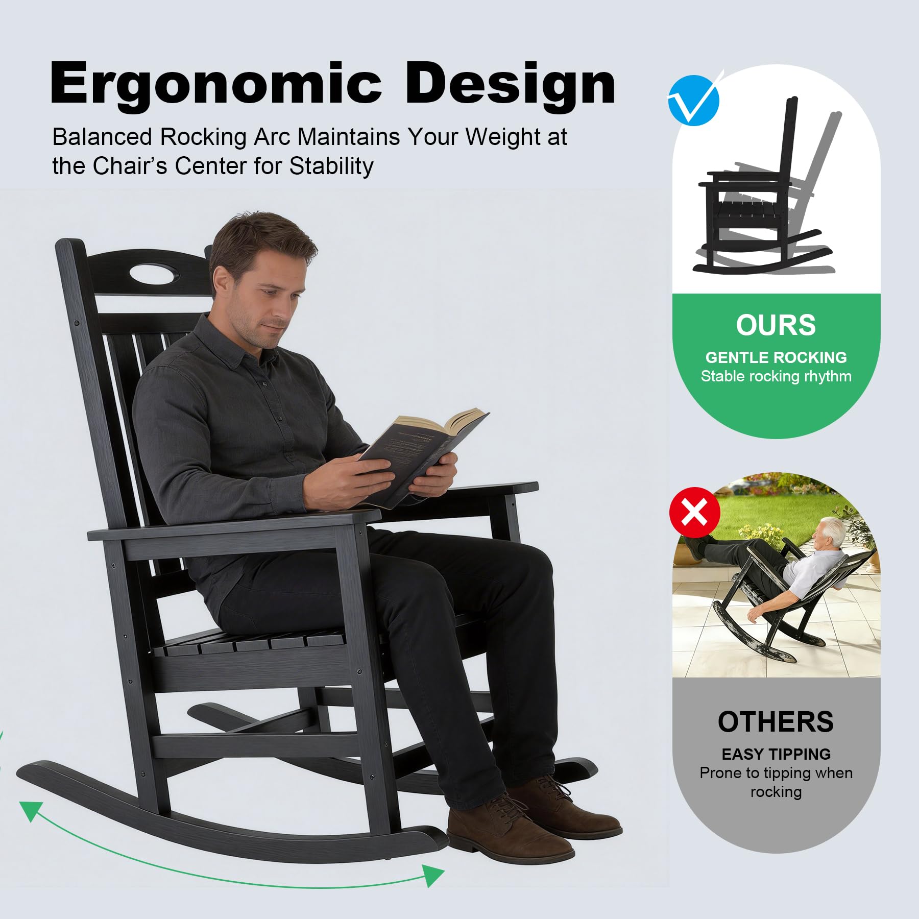 Outdoor Rocking Chair Set Black