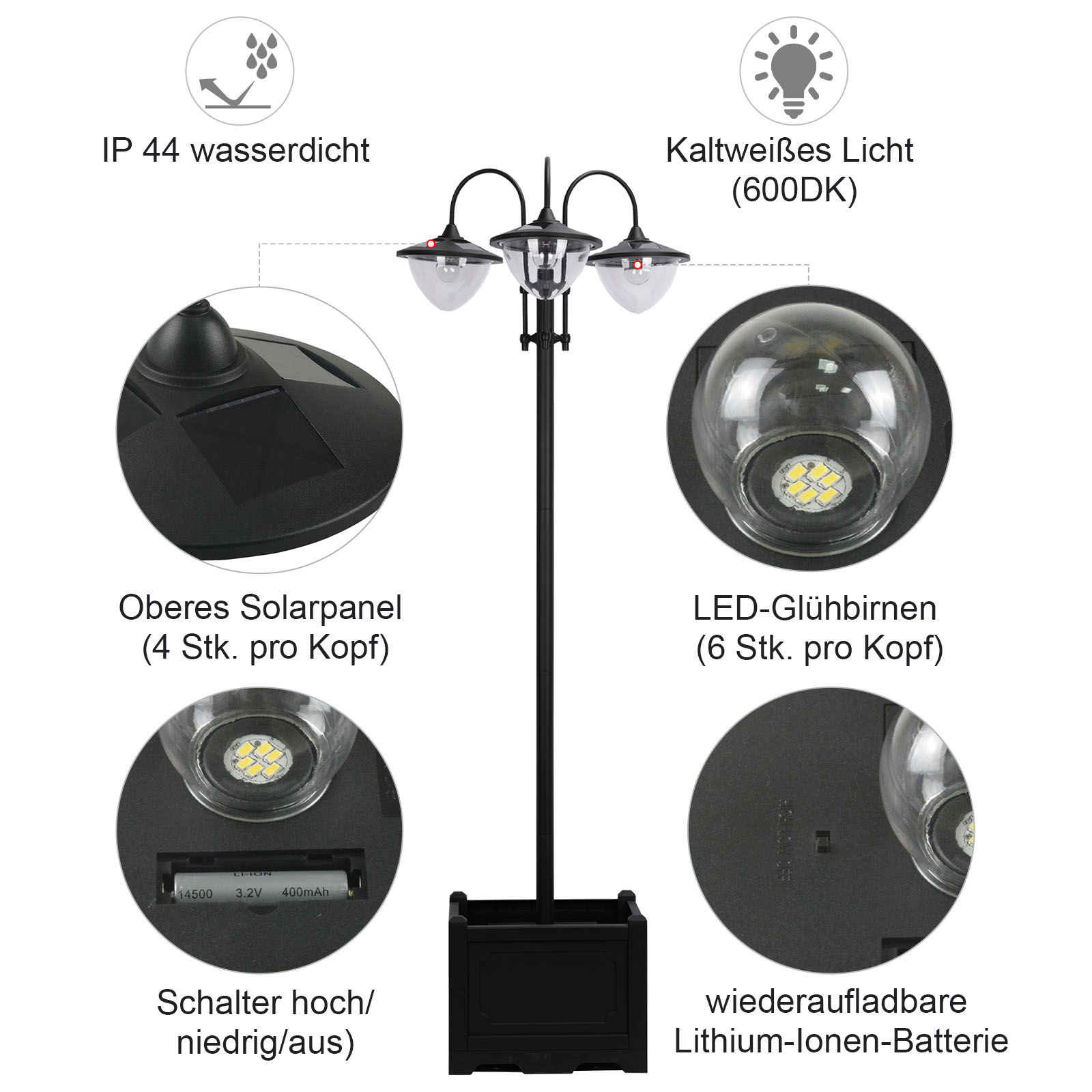 Solar Garden Lantern Metal Stehleuchte