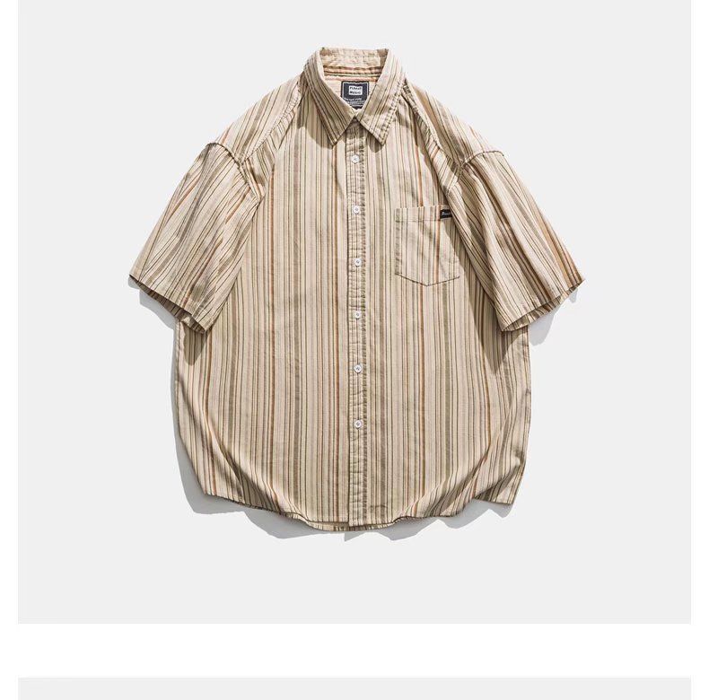 Japanese Style Striped Vintage Short Sleeve Shirt For Men