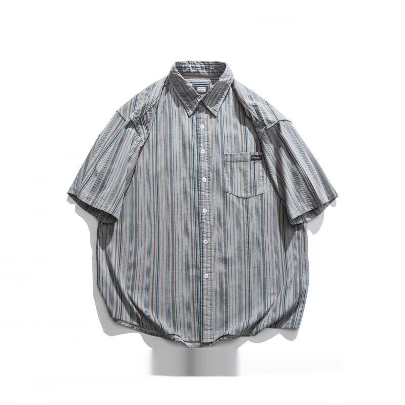 Japanese Style Striped Vintage Short Sleeve Shirt For Men