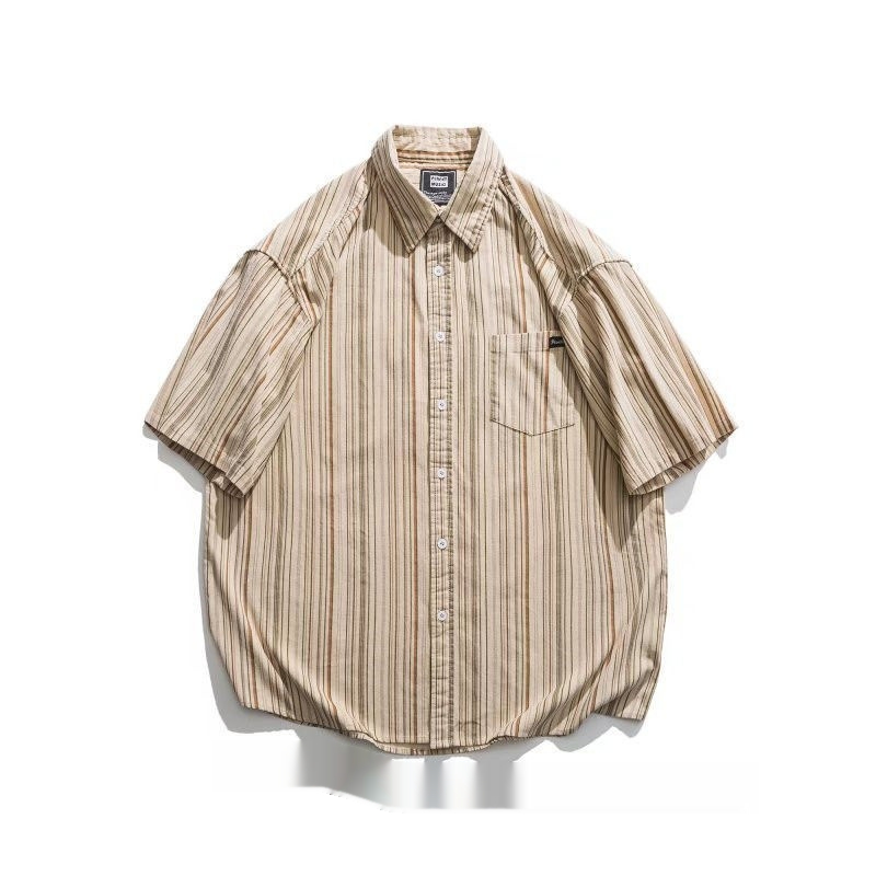 Japanese Style Striped Vintage Short Sleeve Shirt For Men
