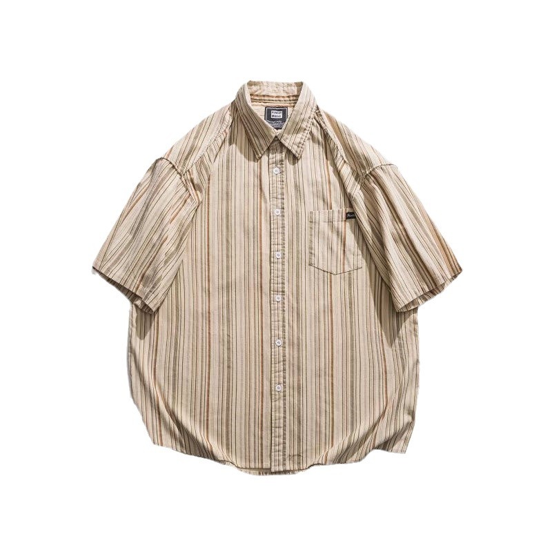 Japanese Style Striped Vintage Short Sleeve Shirt For Men