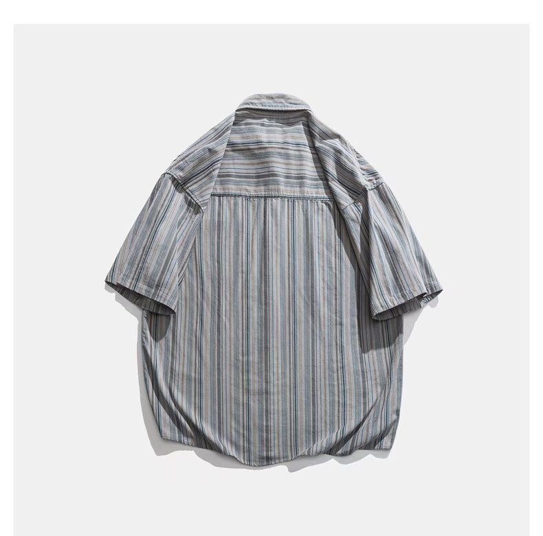 Japanese Style Striped Vintage Short Sleeve Shirt For Men
