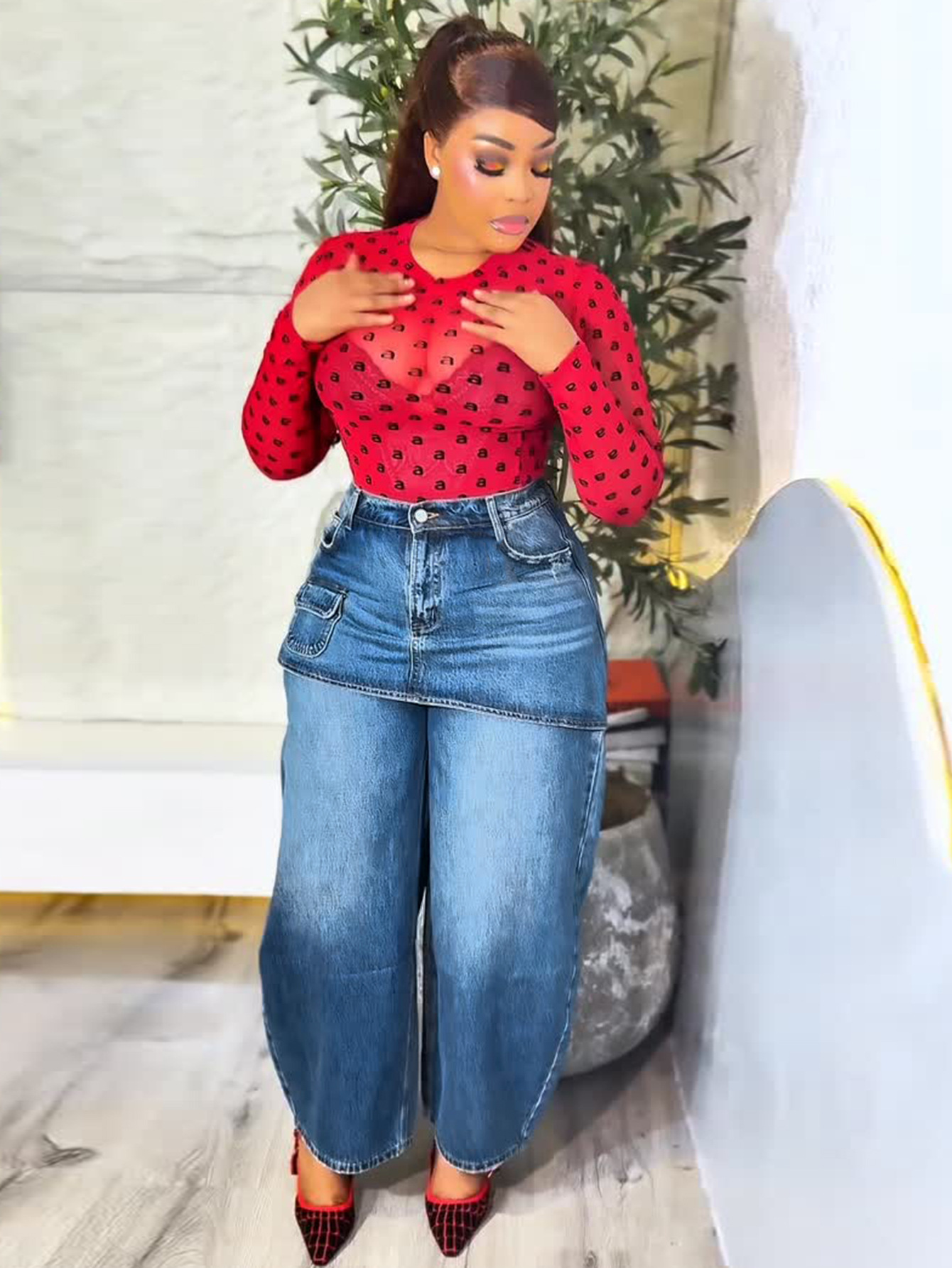 Retro Wide-Leg Denim Jeans