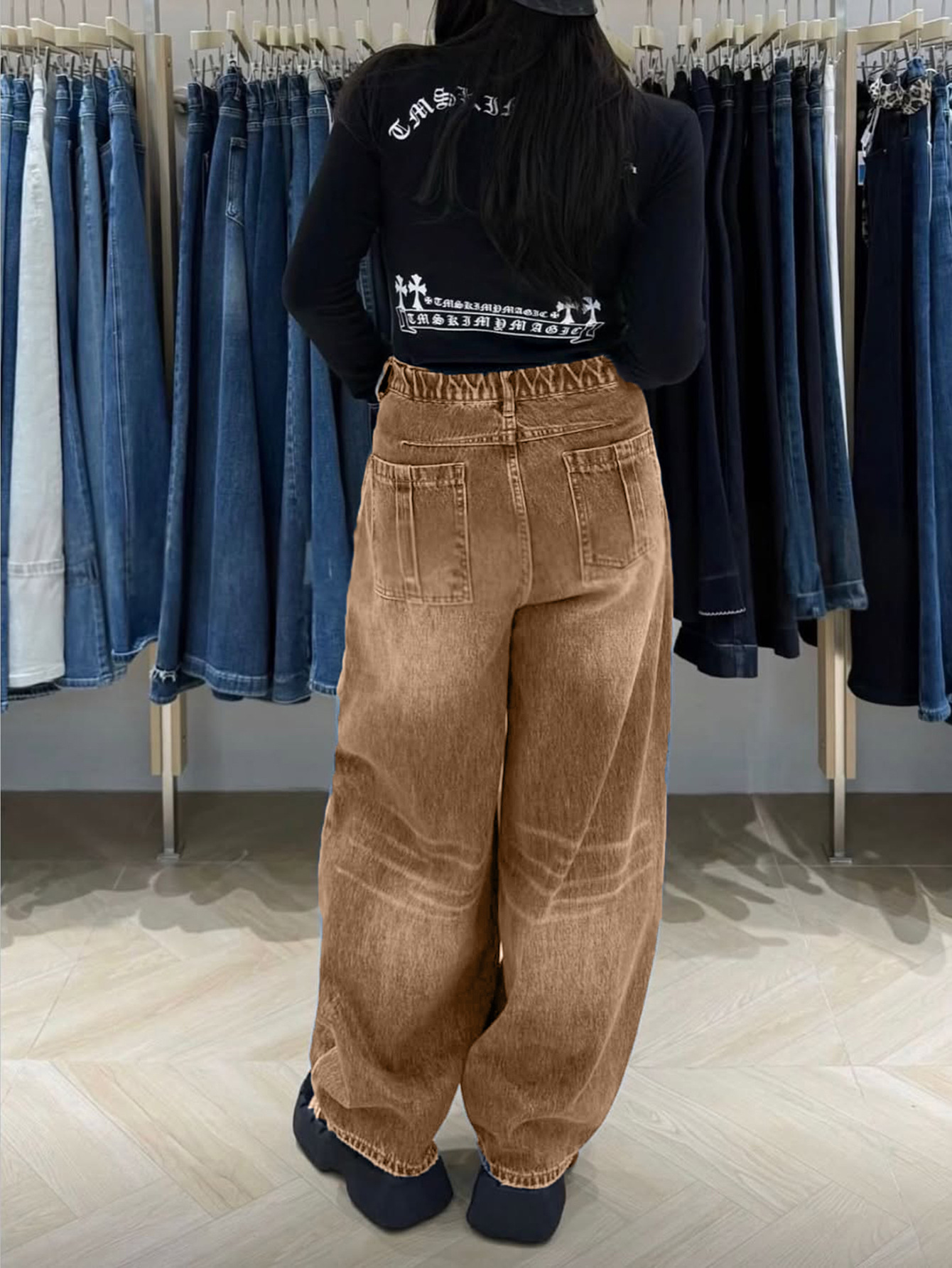 Retro Wide-Leg Denim Jeans