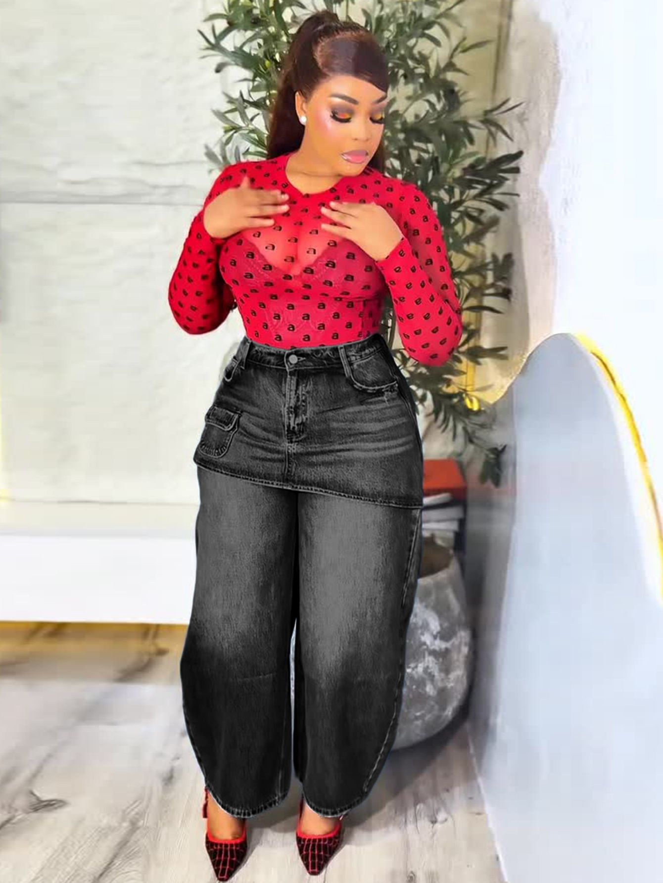 Retro Wide-Leg Denim Jeans