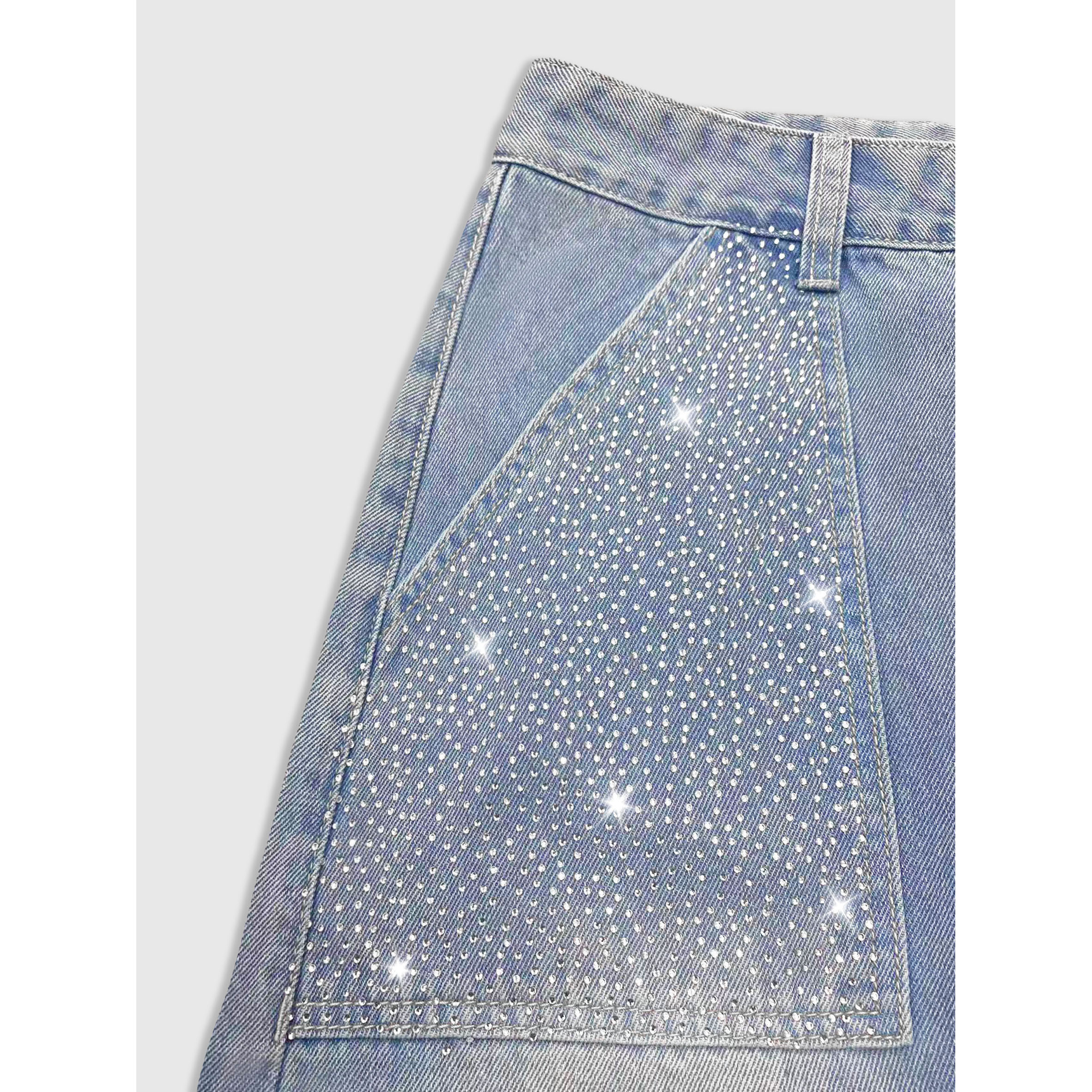 Rhinestone Denim Midi Skirt