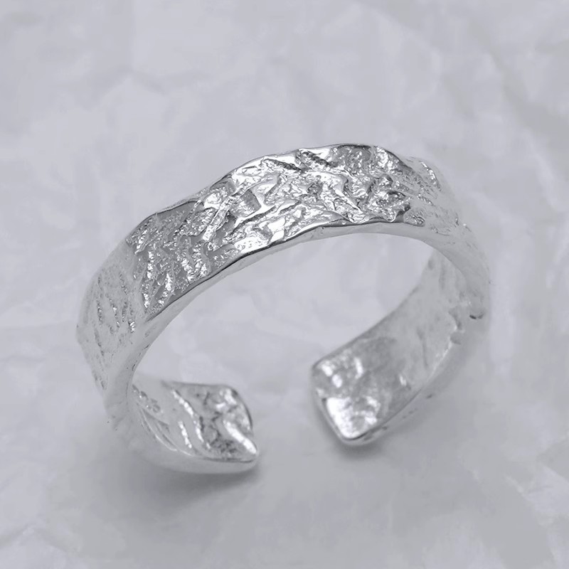 Silver Ring, Broken Texture Minimalist