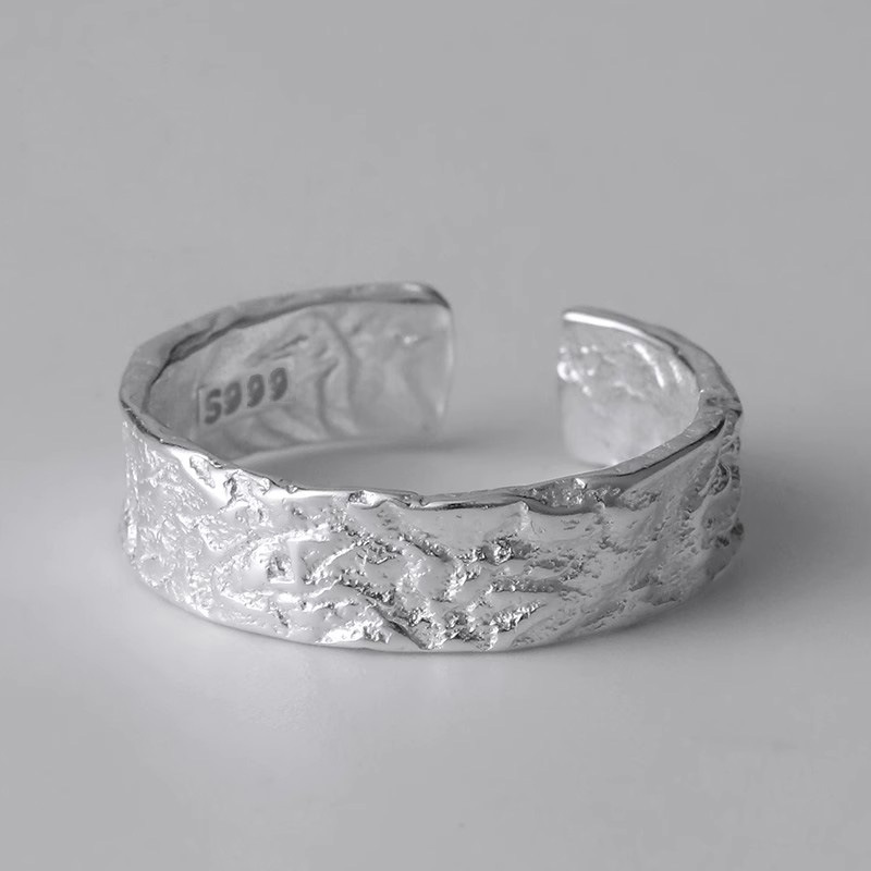 Silver Ring, Broken Texture Minimalist