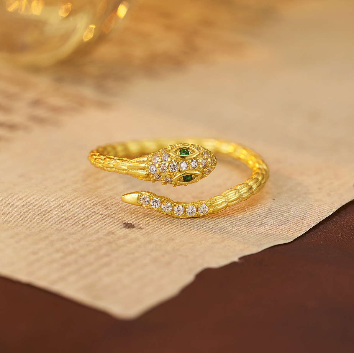 S925 Sterling Silver Gold Plated Snake Ring