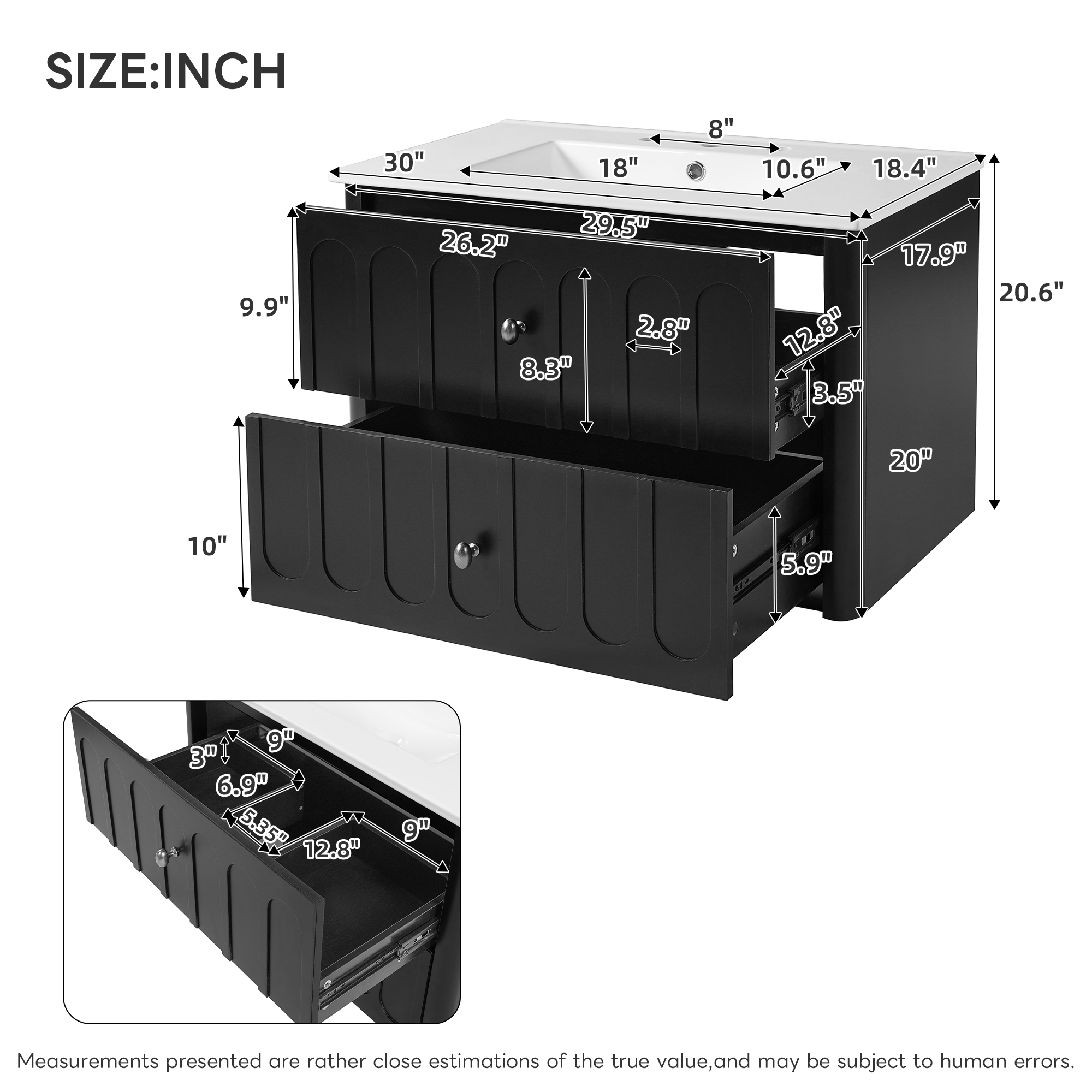 Modern Floating Bathroom Vanity 30inch