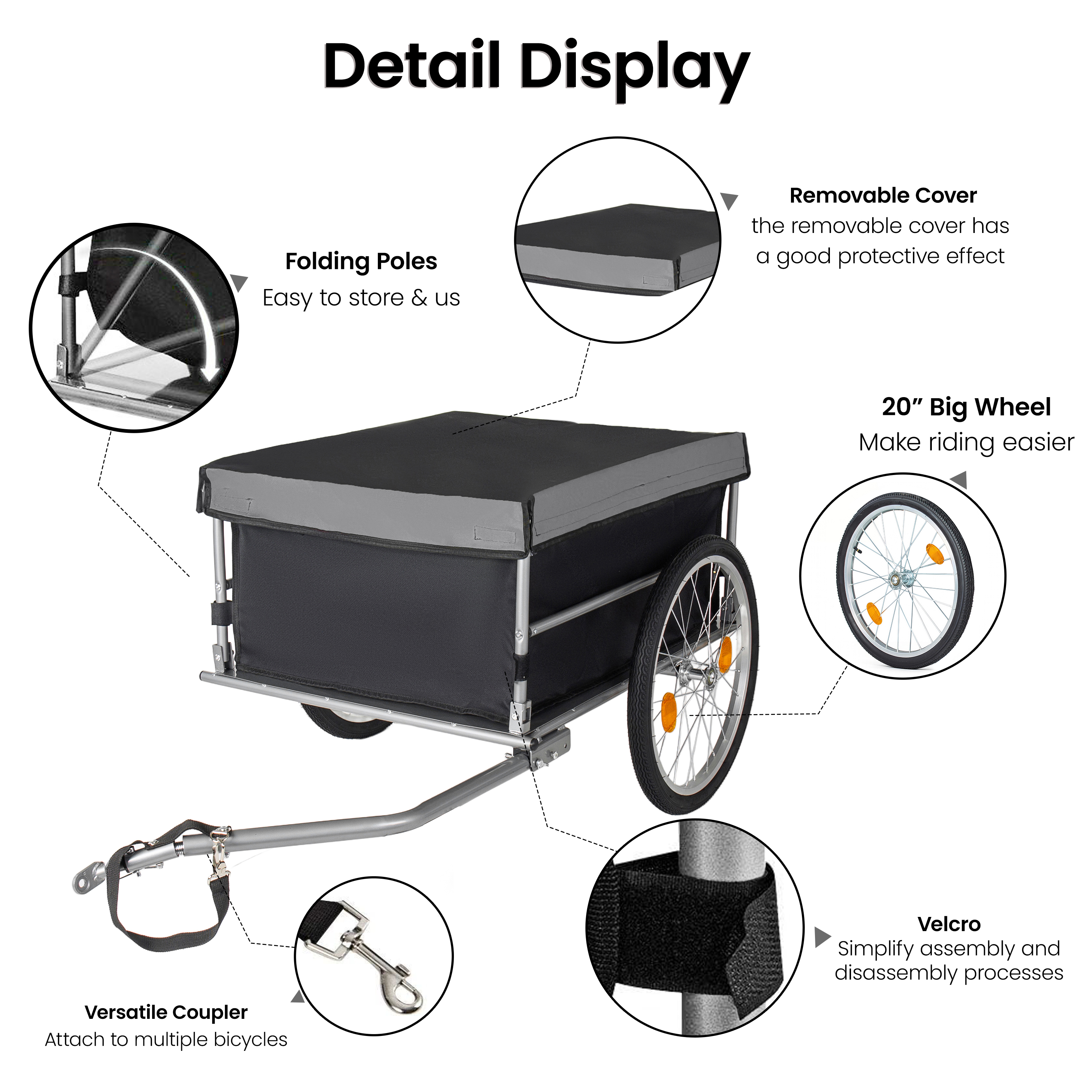 Foldable Bike Cargo Trailer With Removable Cover