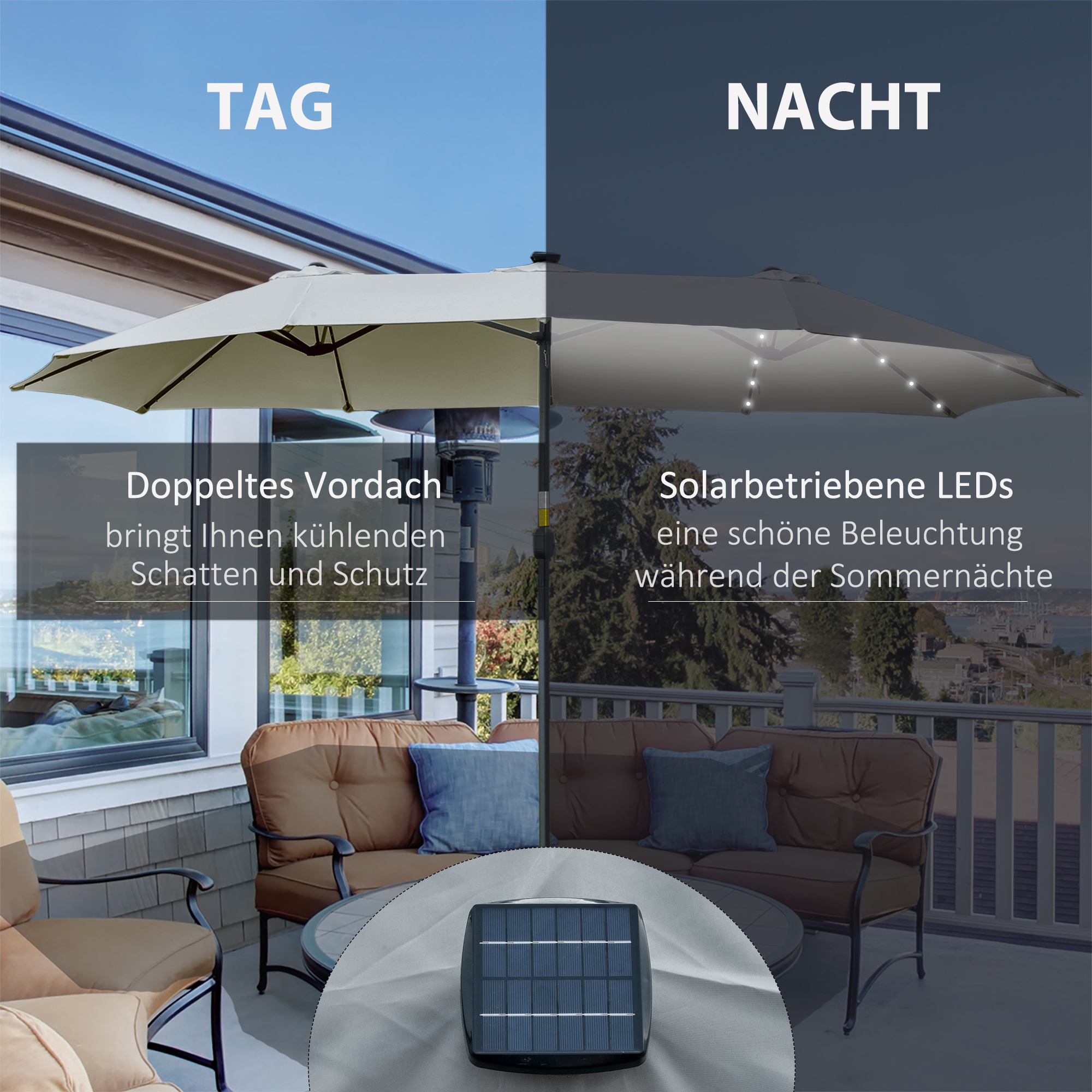 LED Solar Sonnenschirm Gartenschirm