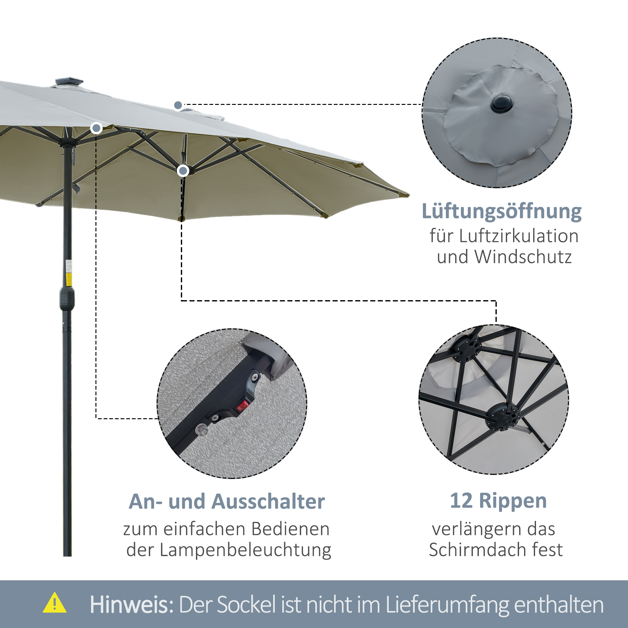 LED Solar Sonnenschirm Gartenschirm