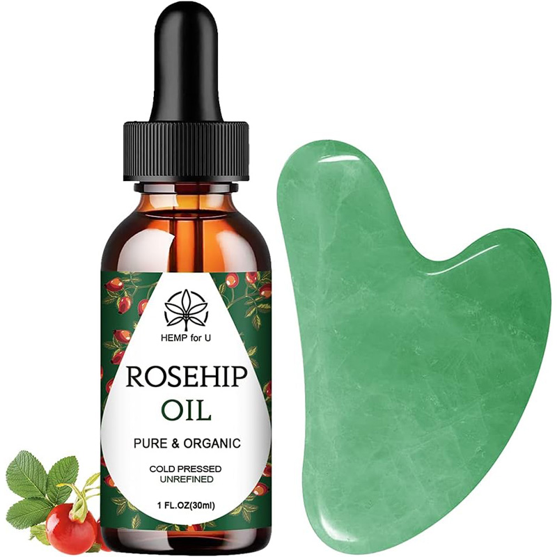 Gua Sha Massage Tool Set With Rosehip Oil