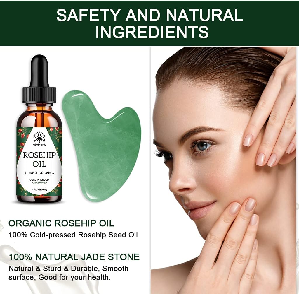 Gua Sha Massage Tool Set With Rosehip Oil