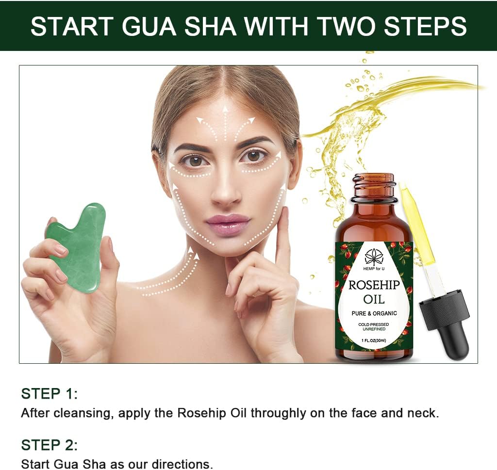 Gua Sha Massage Tool Set With Rosehip Oil