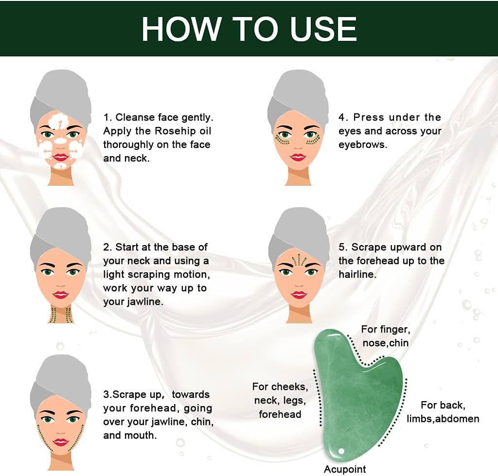 Gua Sha Massage Tool Set With Rosehip Oil