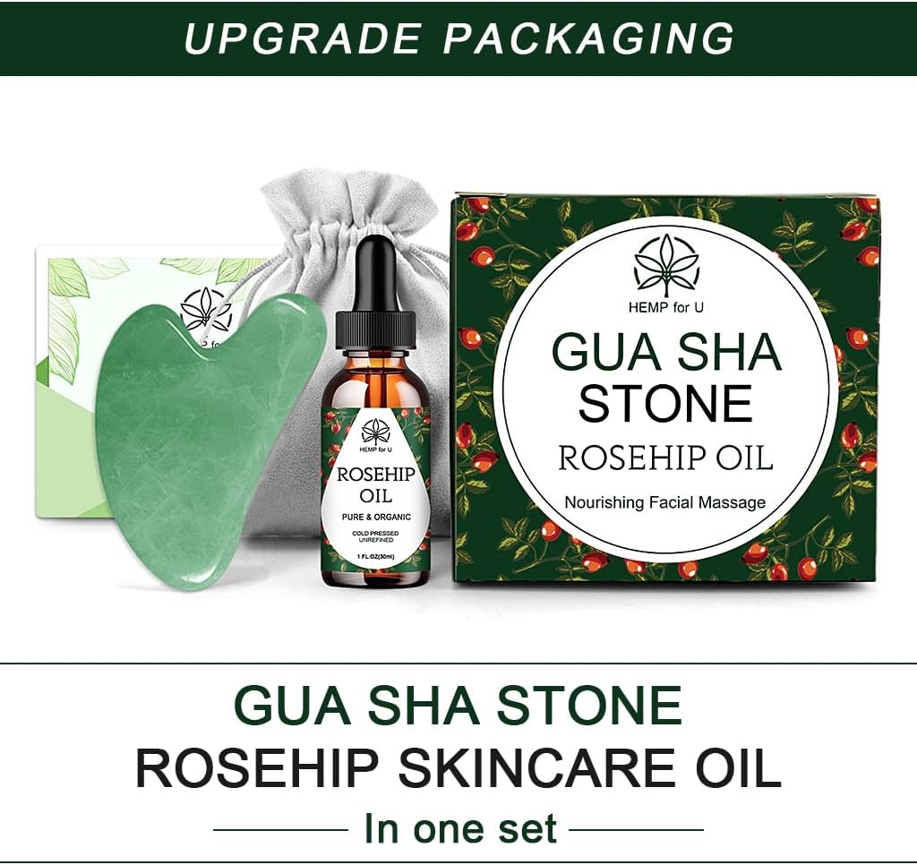 Gua Sha Massage Tool Set With Rosehip Oil