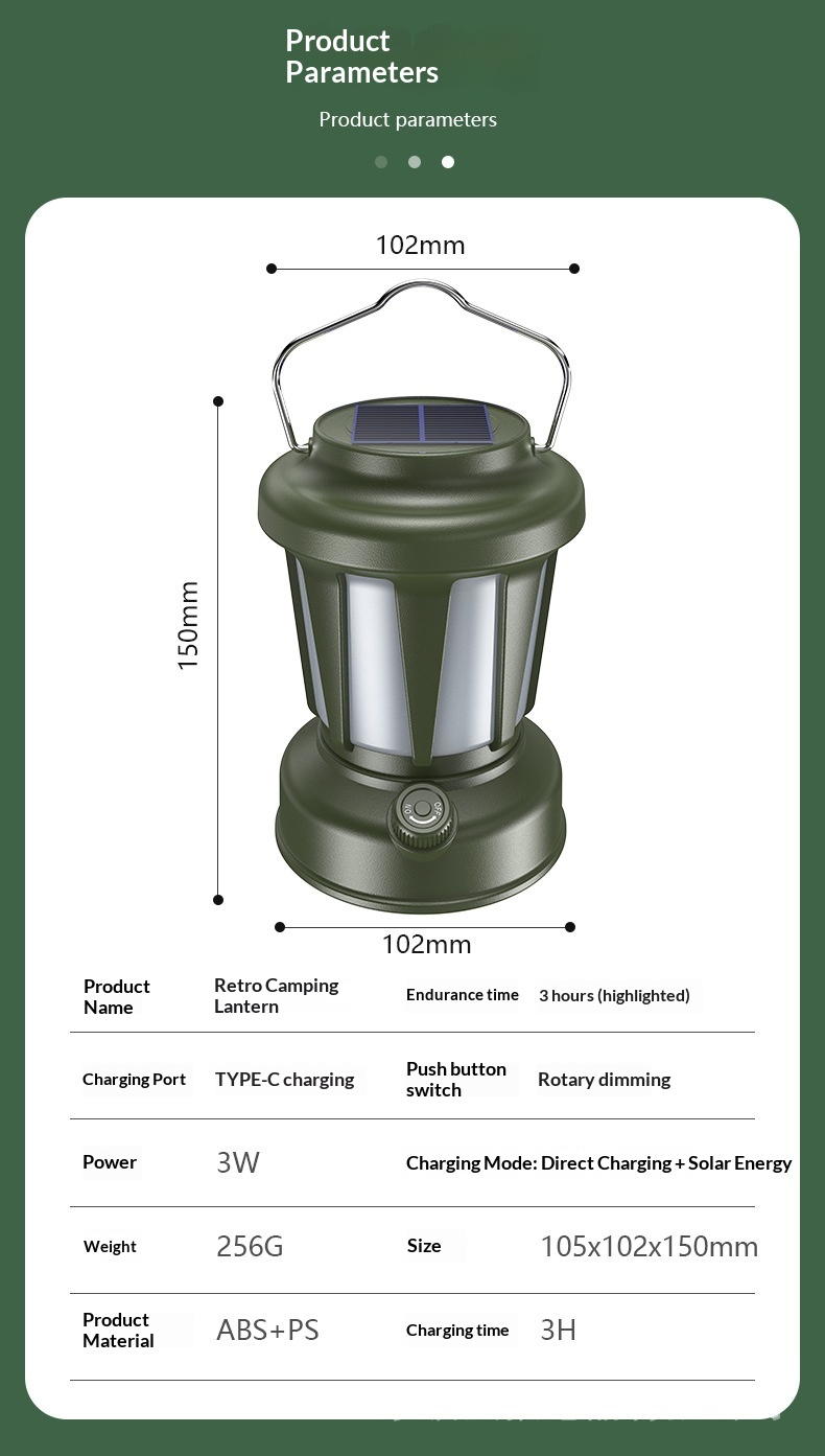 Rechargeable Solar Camping Light For Outdoor Camping