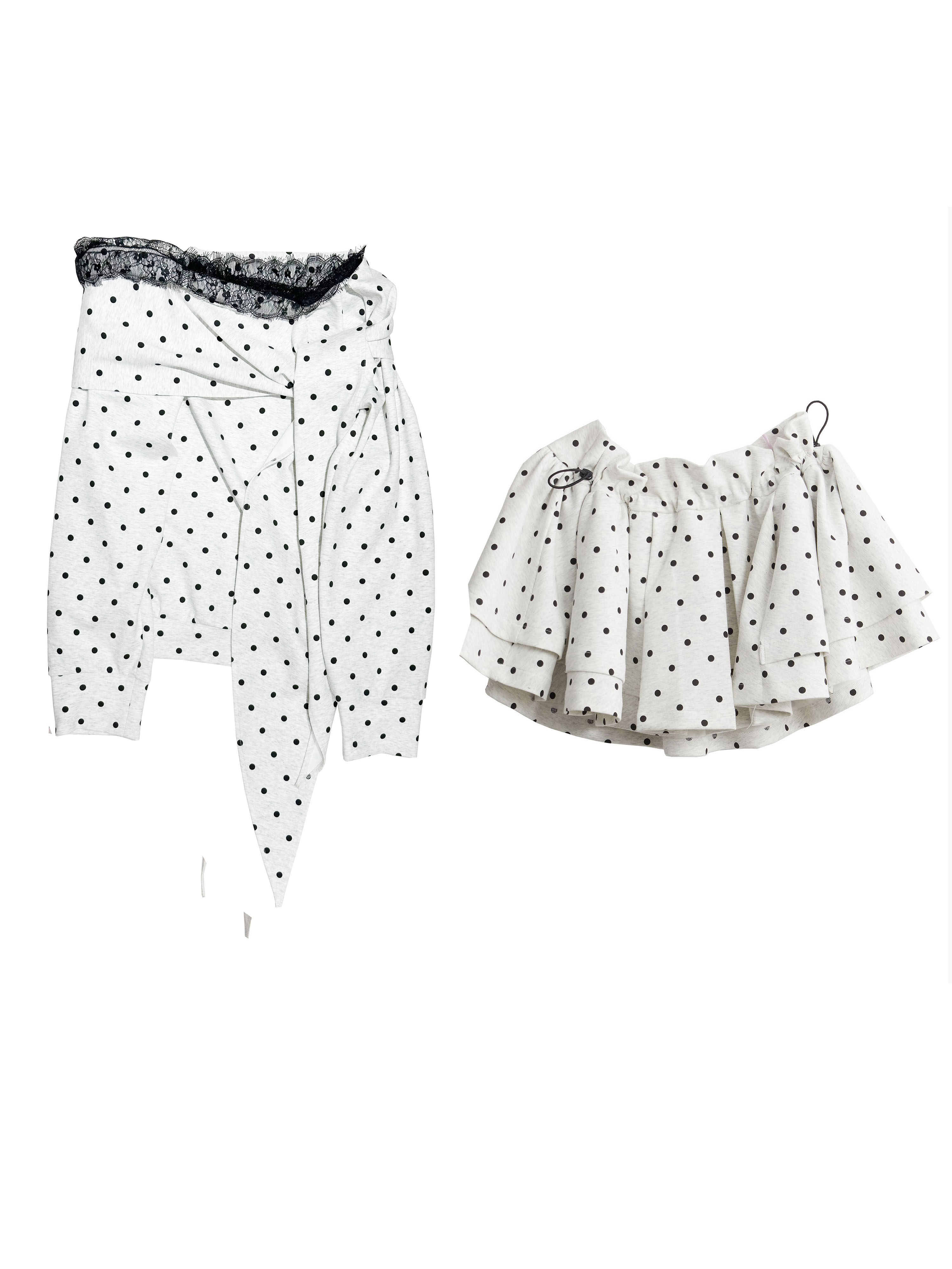 Cute Girly-style Lace-up Off-shoulder Polka-dot Hoodie