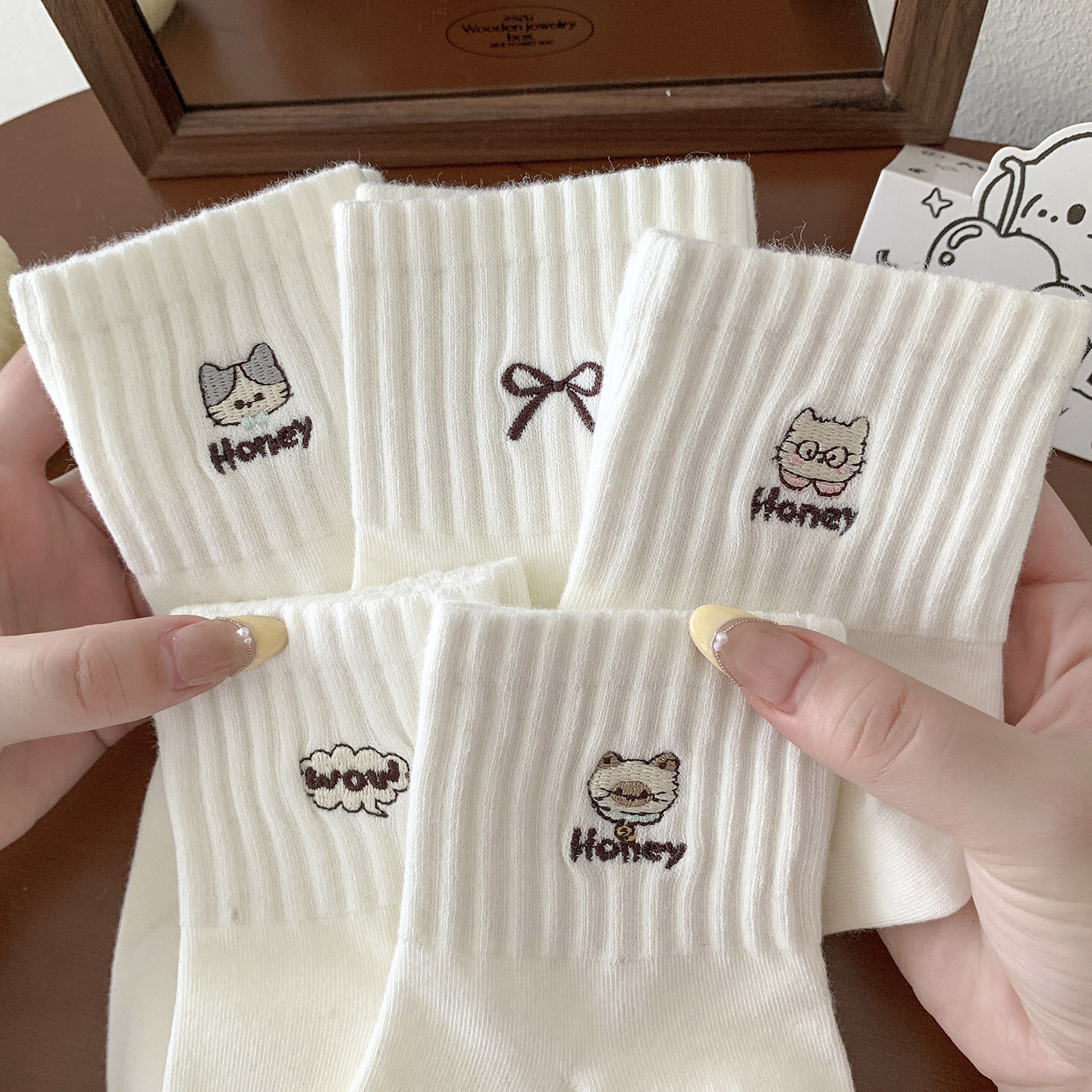 Cat Embroidered Crew Socks
