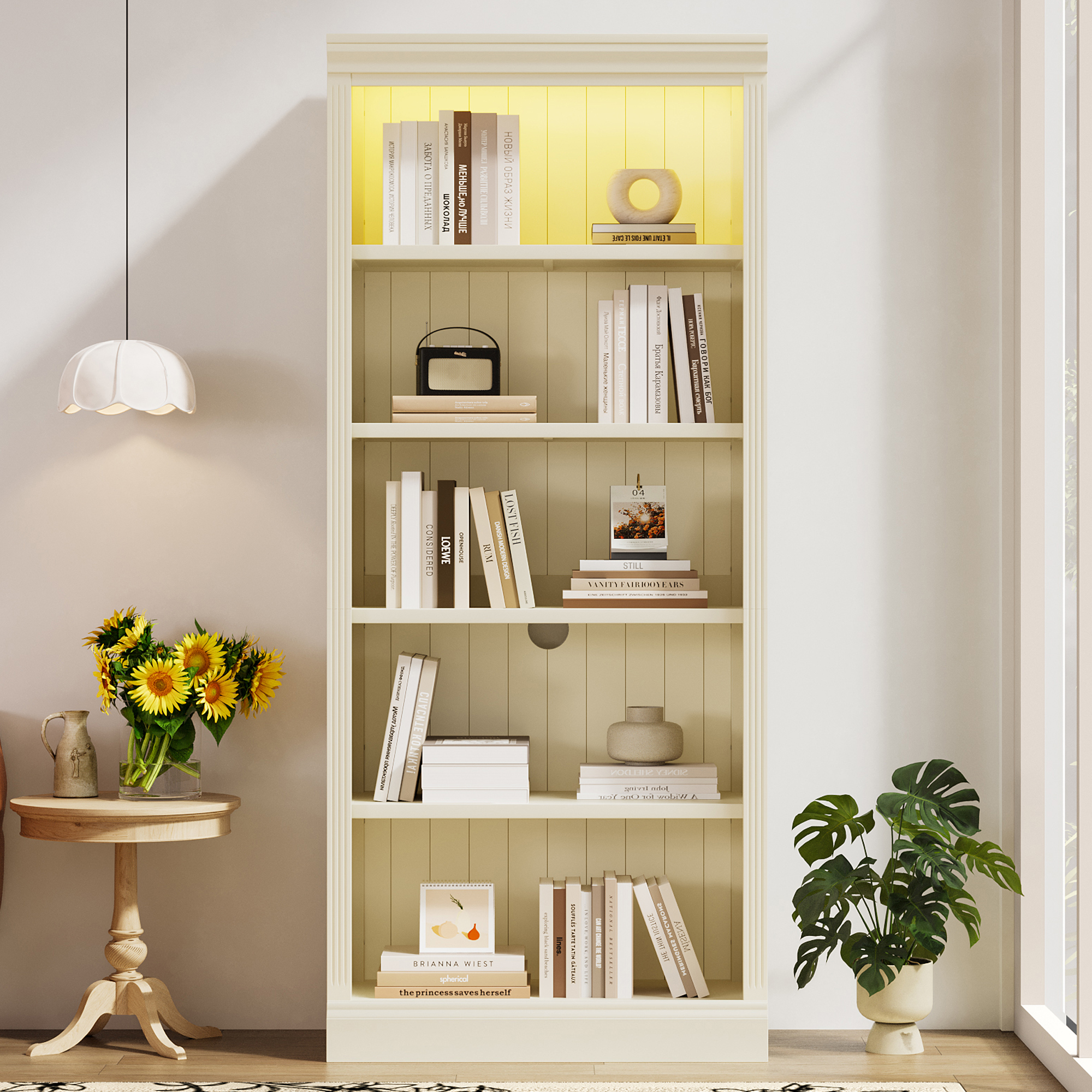 Wood Bookcase 5-Tier Decor Adjustable