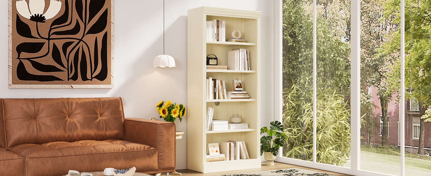 Wood Bookcase 5-Tier Decor Adjustable