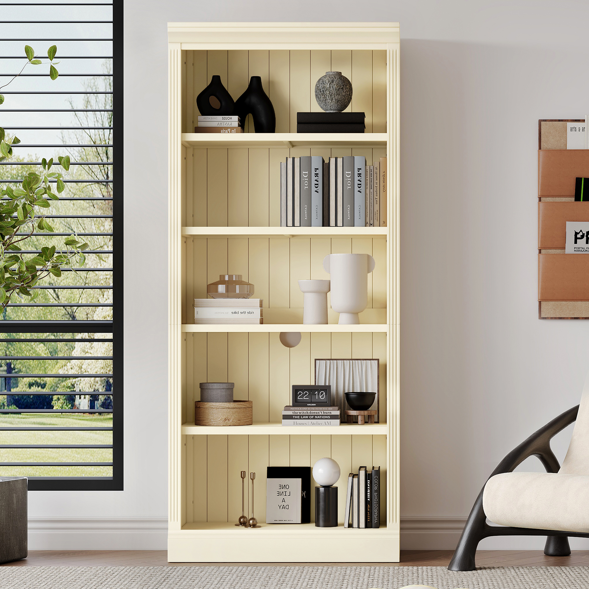 Wood Bookcase 5-Tier Decor Adjustable